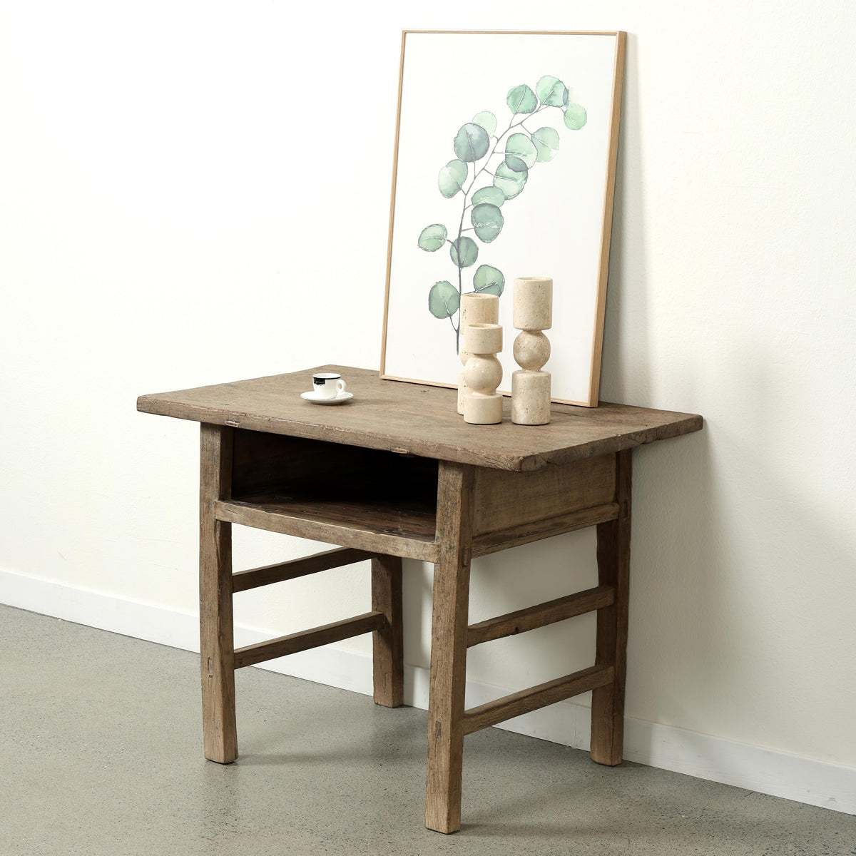 Approx.41 Inches Vintage Table with Storage Weathered Natural
