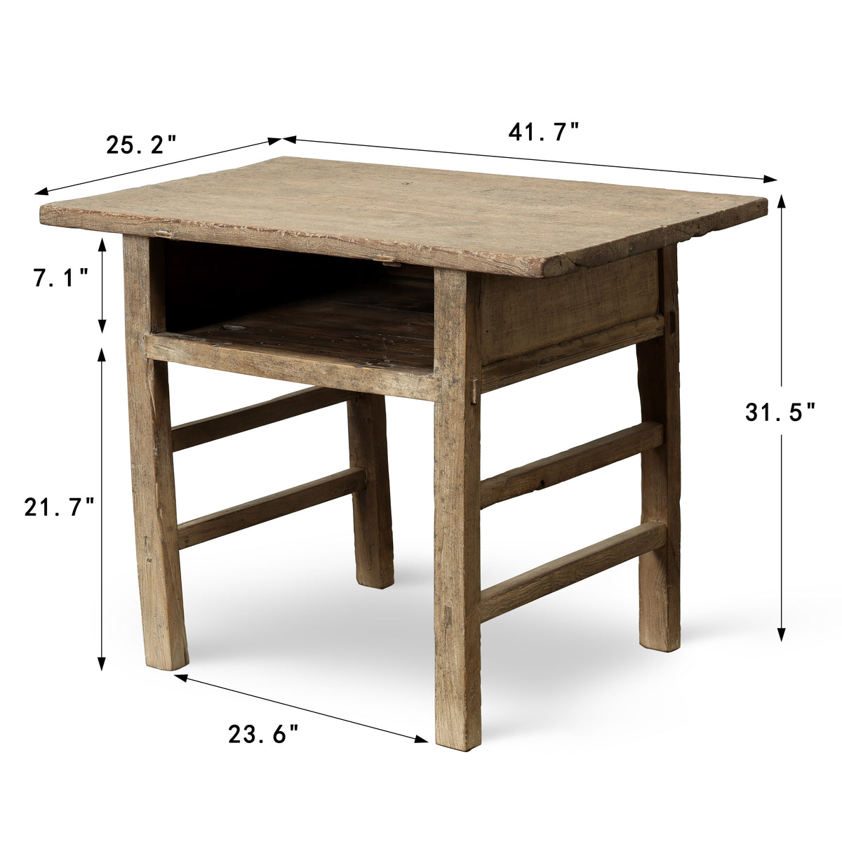 Approx.41 Inches Vintage Table with Storage Weathered Natural