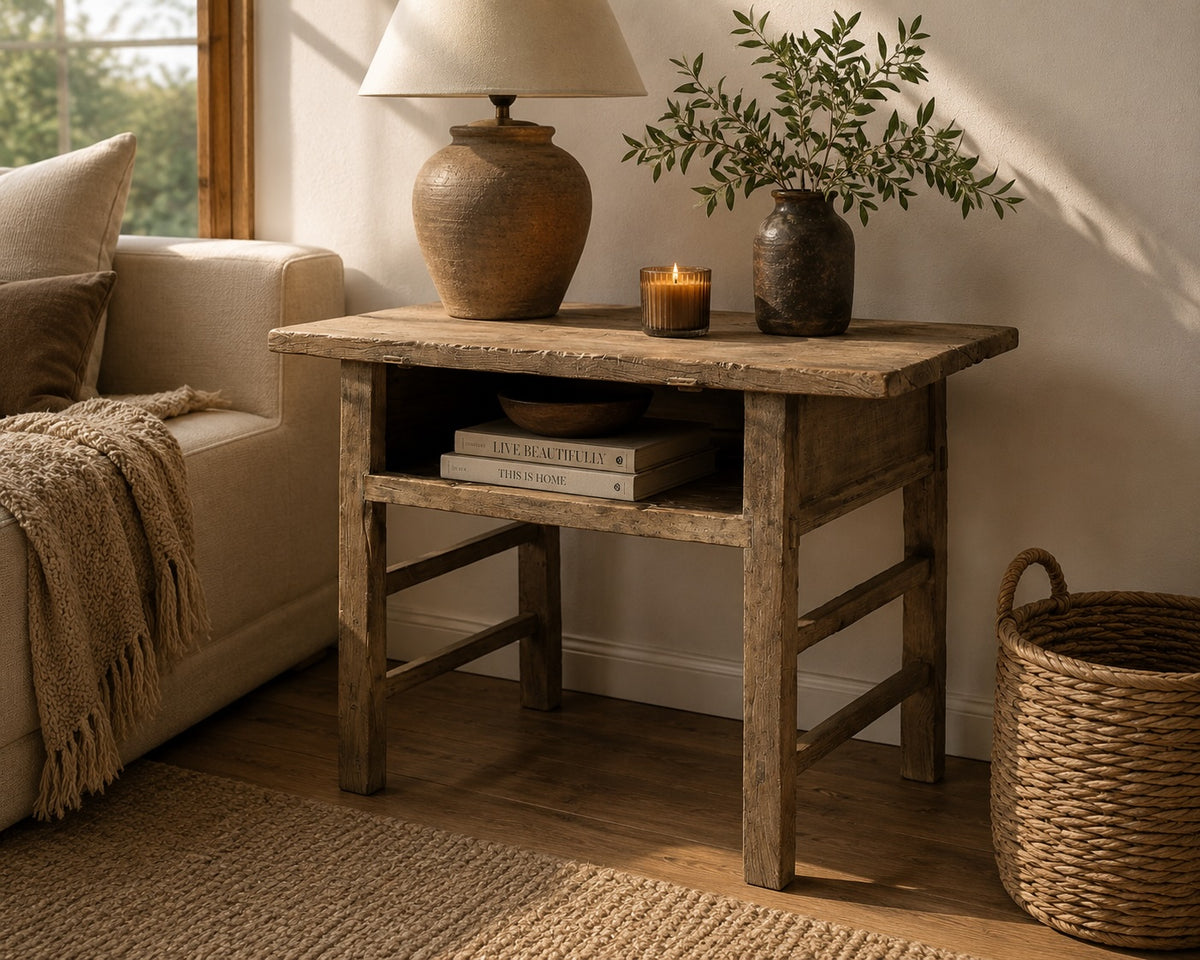 Approx.41 Inches Vintage Table with Storage Weathered Natural
