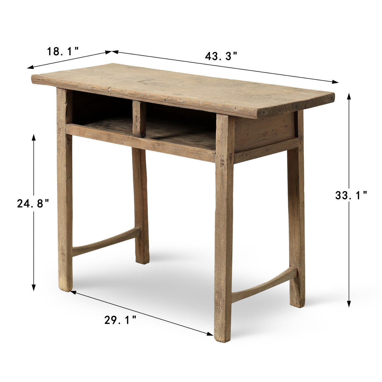 Vintage Table with Storage - Weathered Natural Finish (Approx. 43 Inches)