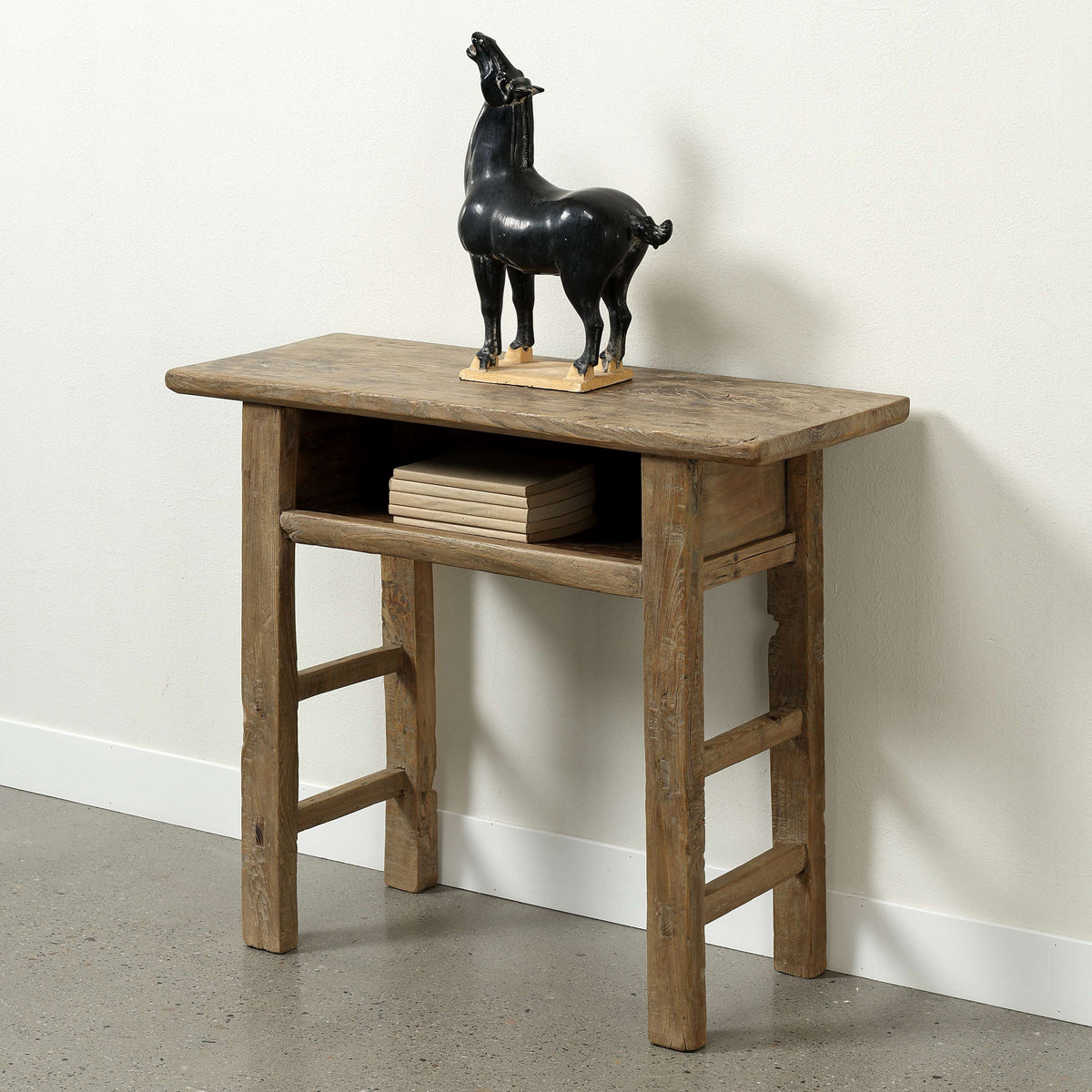 Approx. 39.8 Inches Vintage Table with Storage Weathered Natural