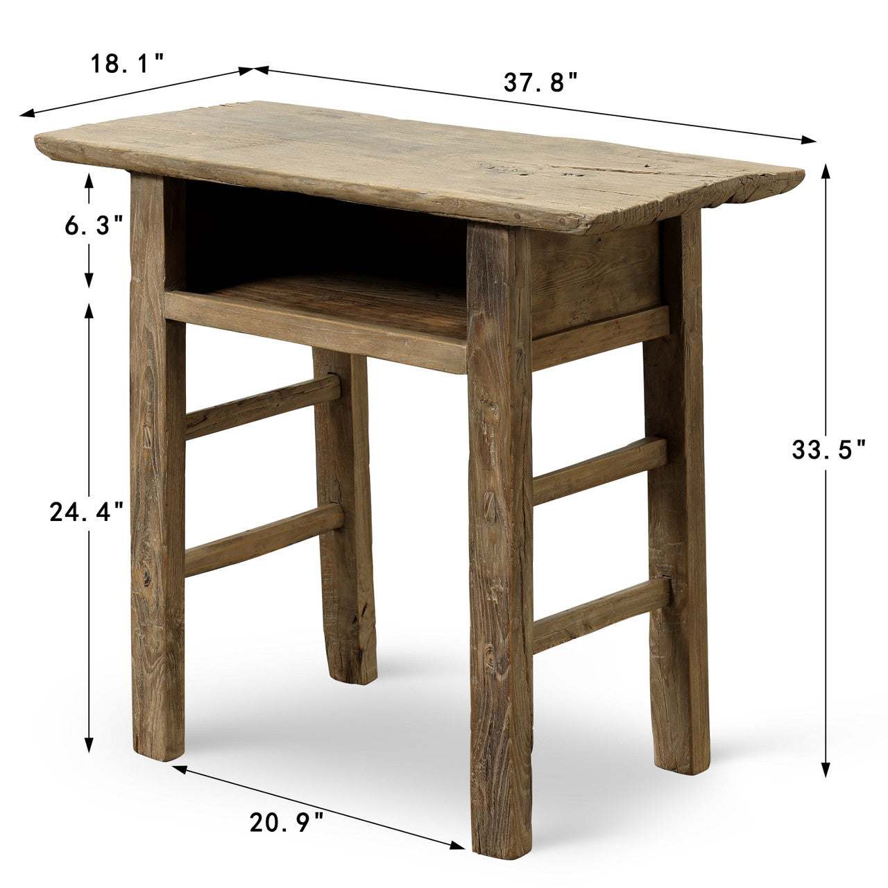 Approx. 37.8 Inches Vintage Table with Storage Weathered Natural