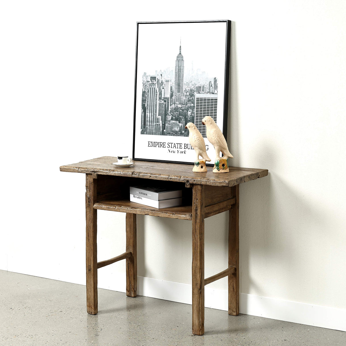 Approx. 42 Inches Vintage Table with Storage, Weathered Natural