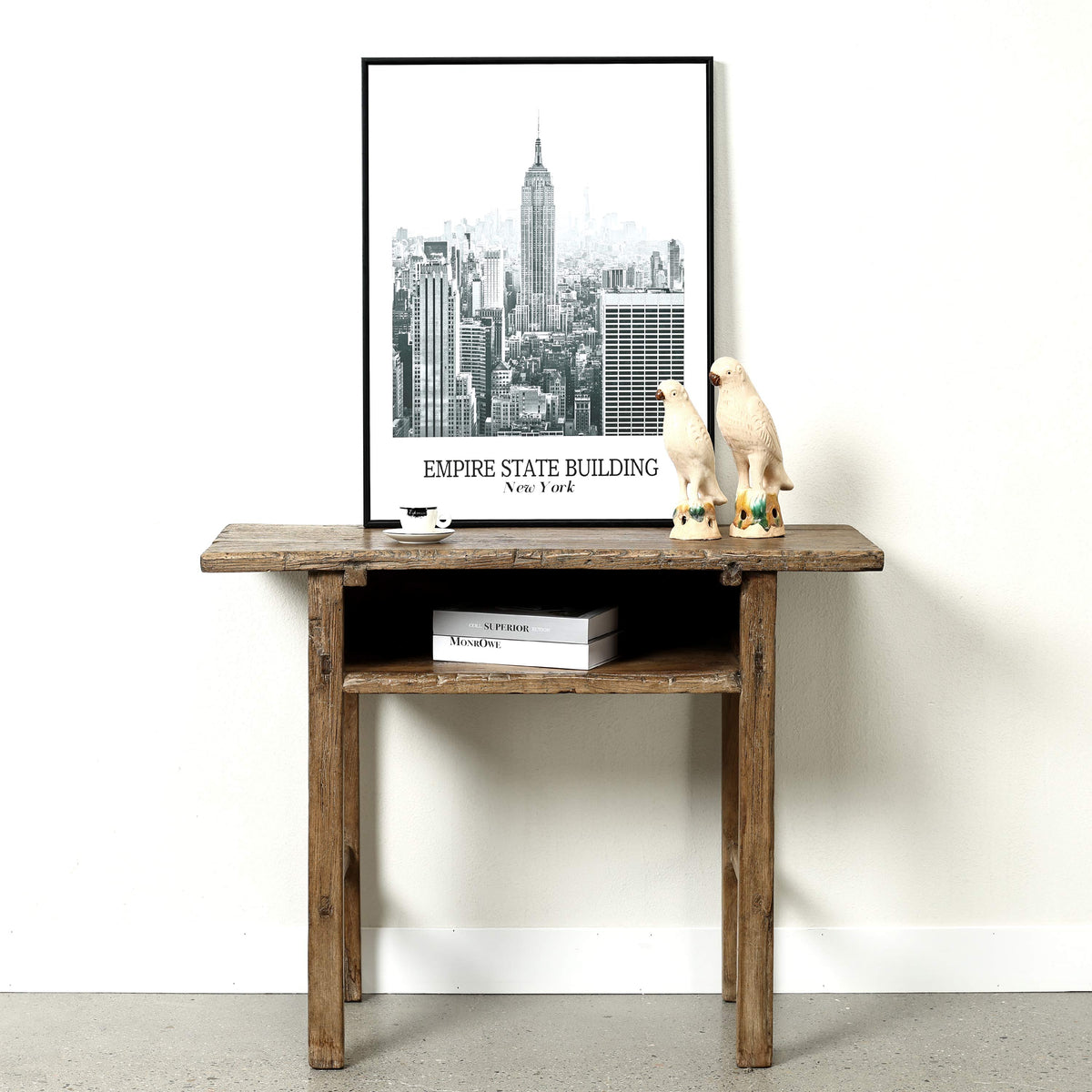 Approx. 42 Inches Vintage Table with Storage, Weathered Natural