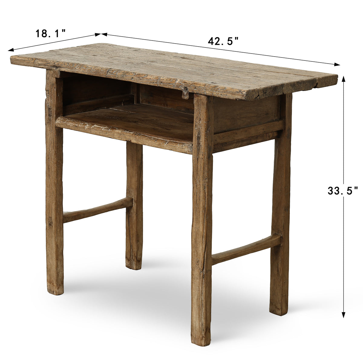 Approx. 42 Inches Vintage Table with Storage, Weathered Natural