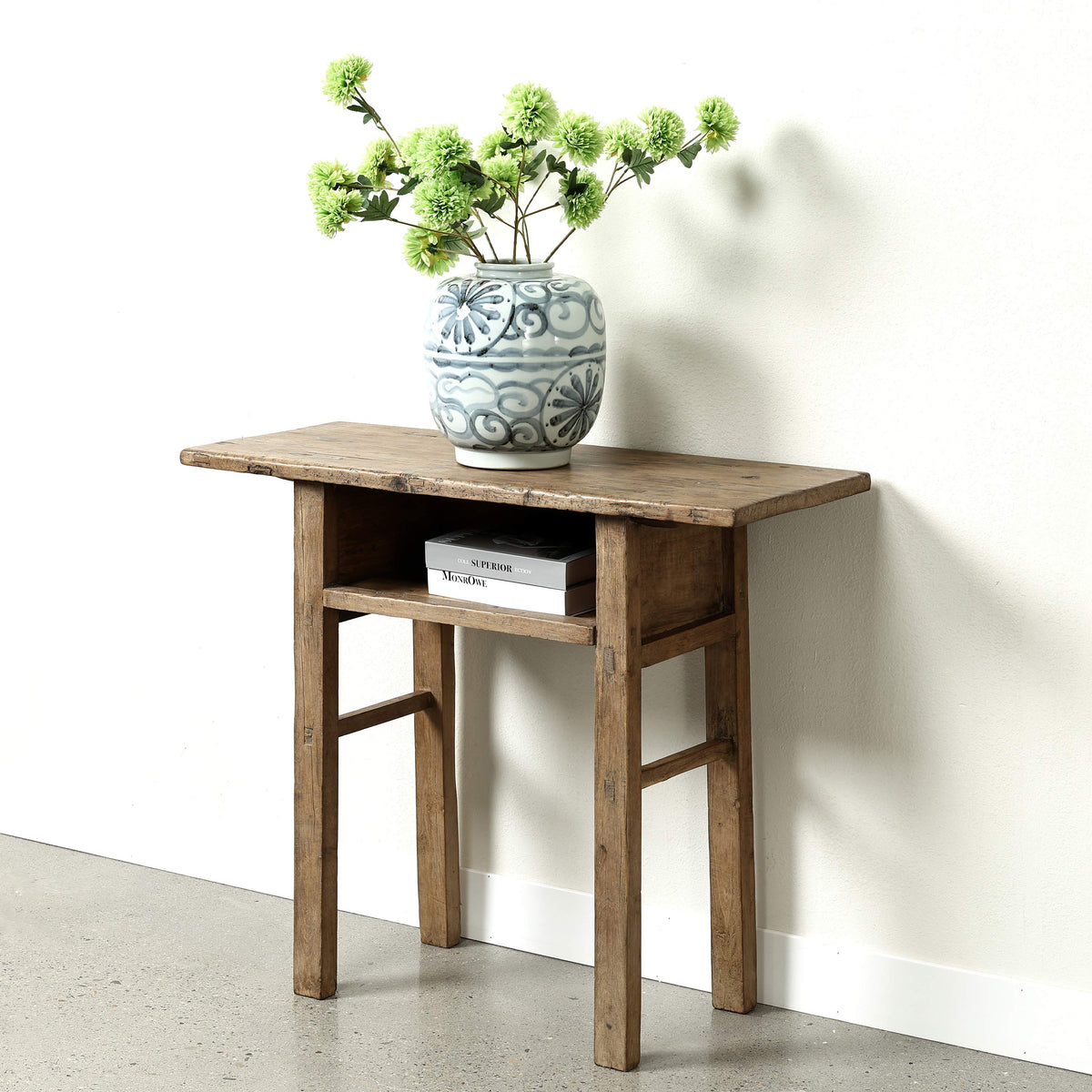 Approx. 39 Inches Vintage Table with Storage, Weathered Natural