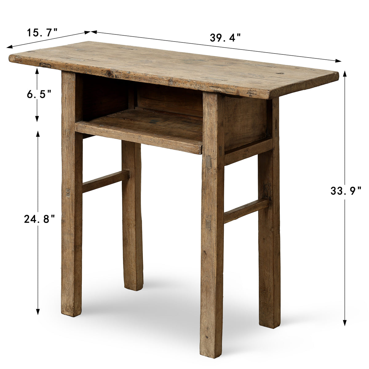 Approx. 39 Inches Vintage Table with Storage, Weathered Natural