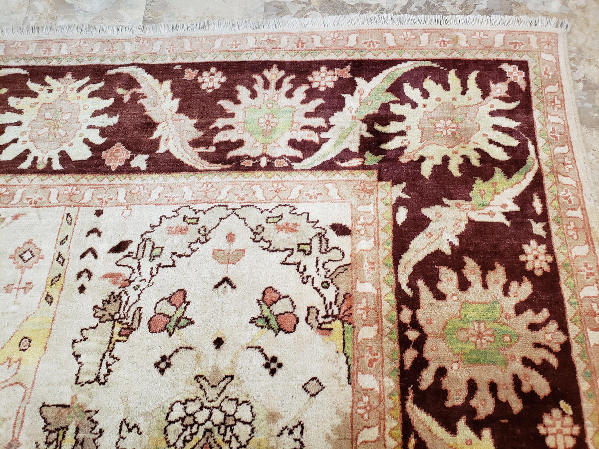 Beige and Maroon Peshawar Rug 10x15, Large Oushak Carpet, Pakistani Rug, Handmade Area Rug, Hand Knotted Rug, Living Room Rug, Nice Wool Rug - Jewel Rugs, view 8