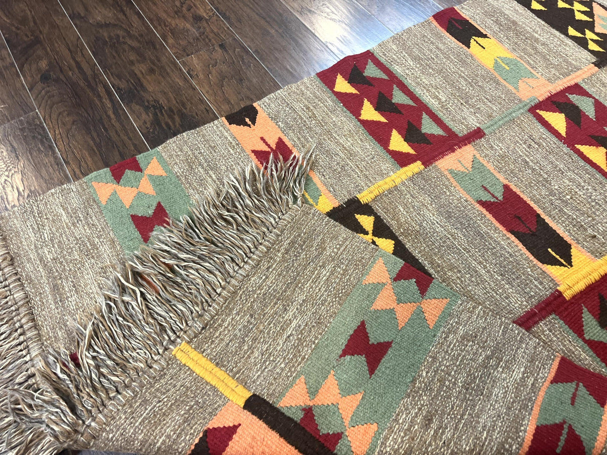 South American Flatweave Rug, Gray, Handmade Vintage Wool Bohemian Blanket - Jewel Rugs, view 11