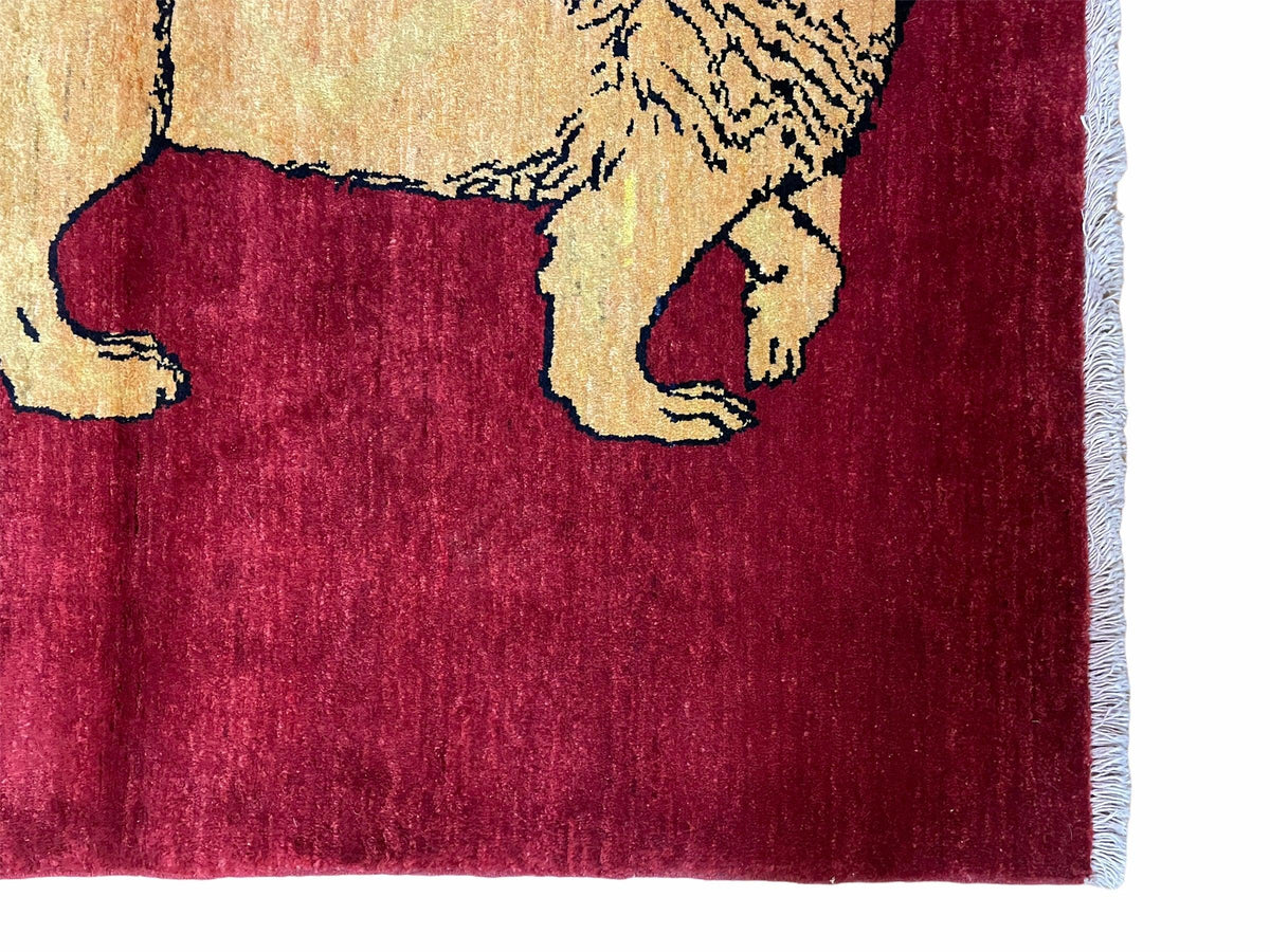 3 X 5 Handmade Hand-Knotted Quality Wool Rug Lion Red Veg Dyes Tribal Pictorial - Jewel Rugs, view 7
