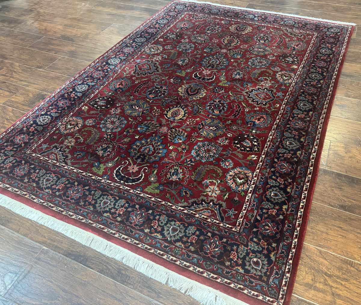 Indo Persian Rug 5x7, Vintage Traditional Floral Carpet, Burgundy and Navy Blue - Jewel Rugs, view 14