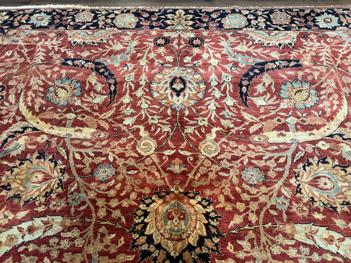 Indian Agra Rug 9x11, Terracotta and Navy Blue, Sickle Leaf Rug - Jewel Rugs, view 4