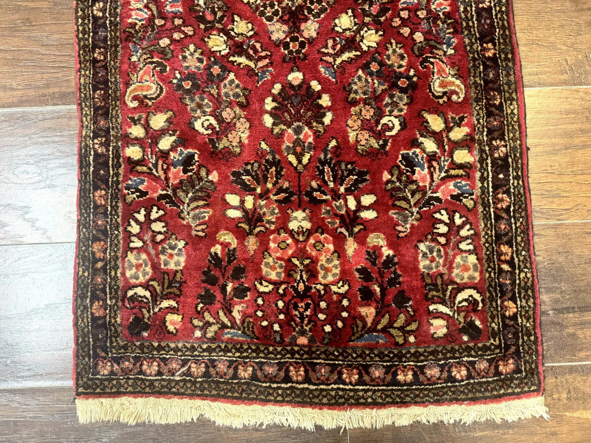 Small Persian Sarouk Rug 2x4, Floral, Red Hand Knotted Wool Traditional Oriental Carpet, Antique Persian Rug 2 x 4 - Jewel Rugs, view 6