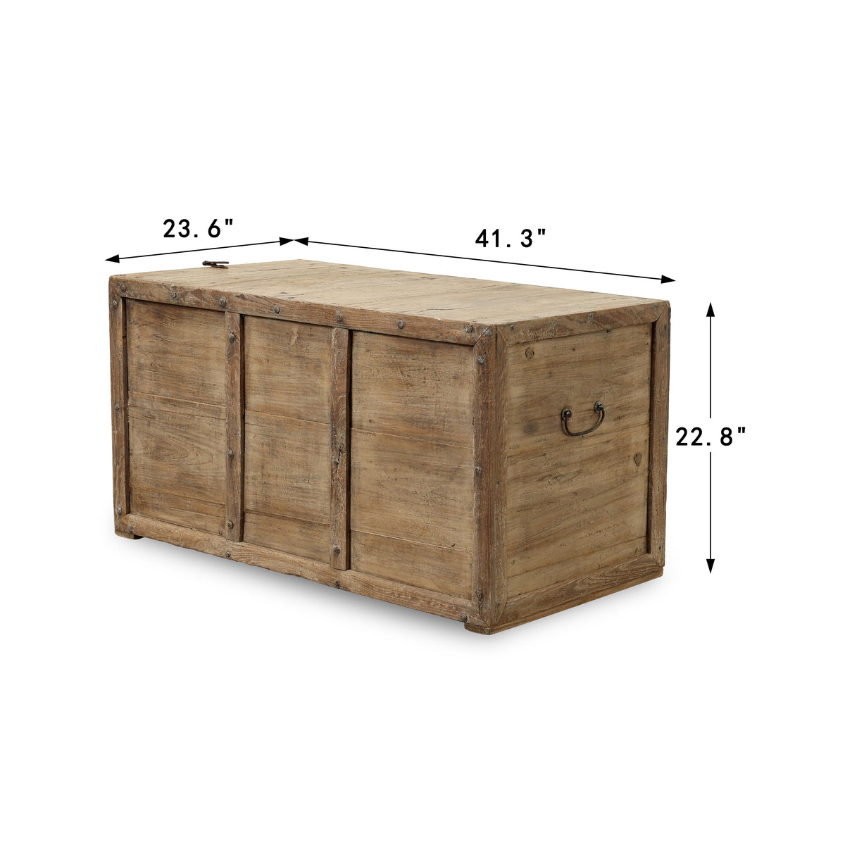 Vintage Storage Trunk Coffee Table with Iron Stapples 41.3"W 23.6"D
