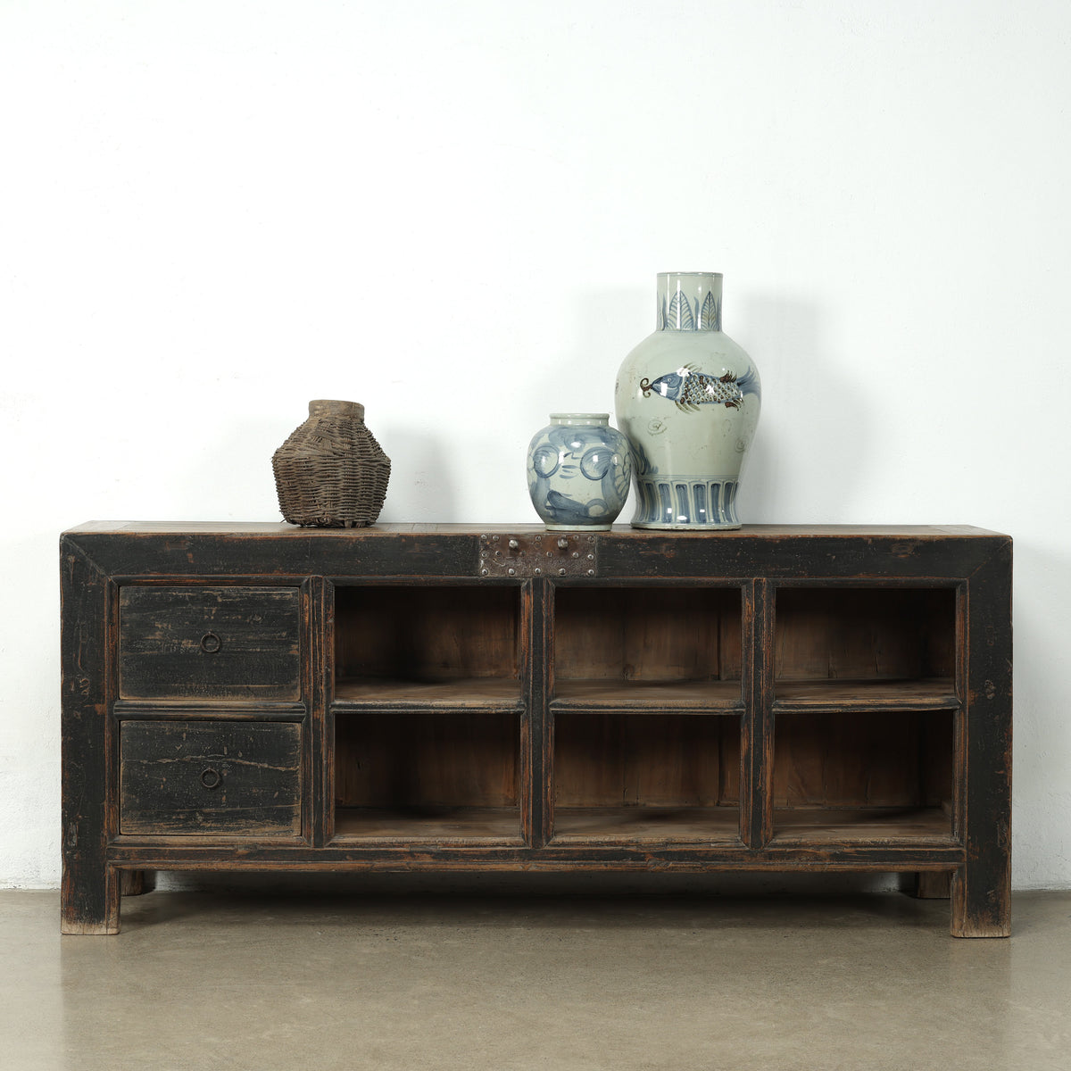 81" W Vintage Counter Table Distressed Black
