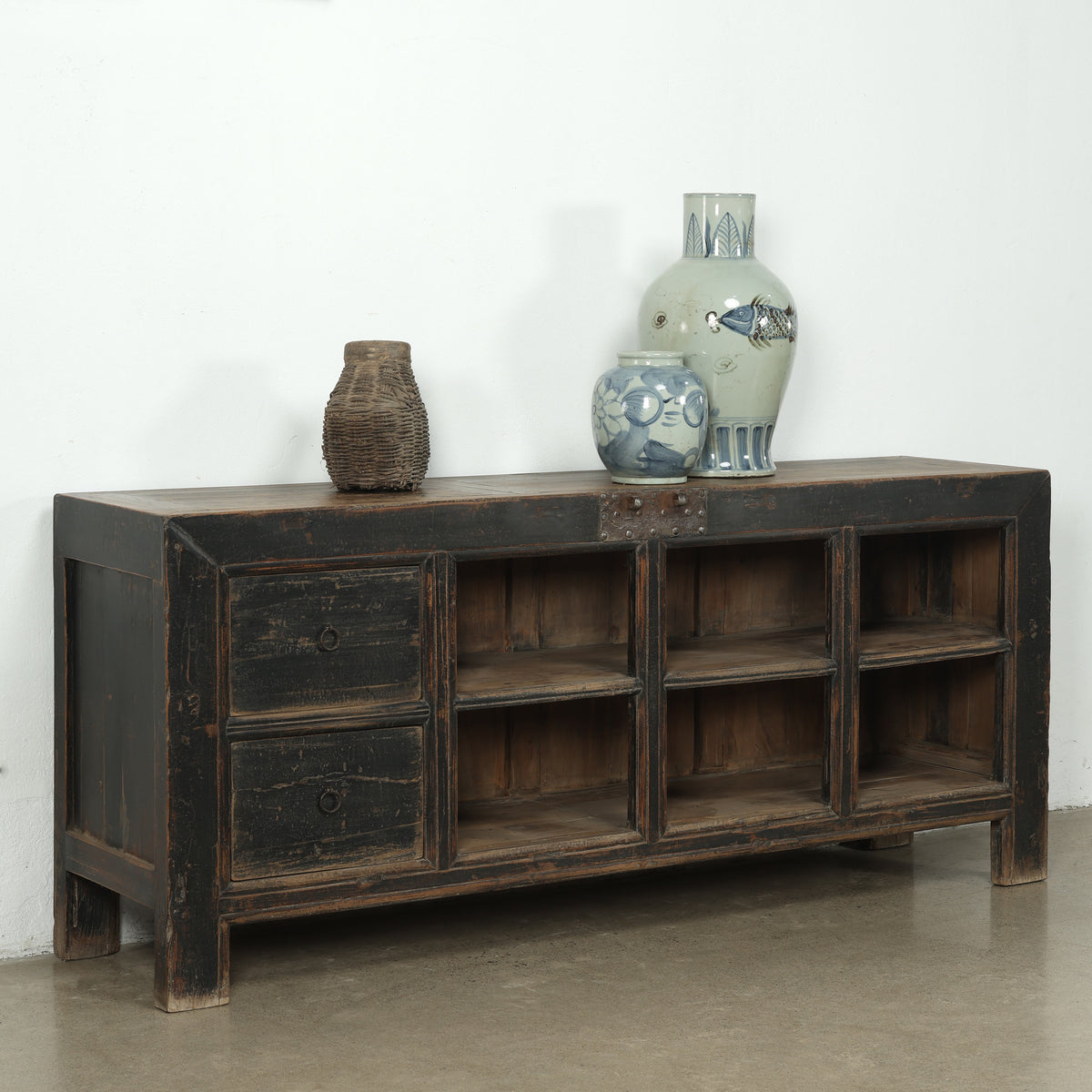 81" W Vintage Counter Table Distressed Black