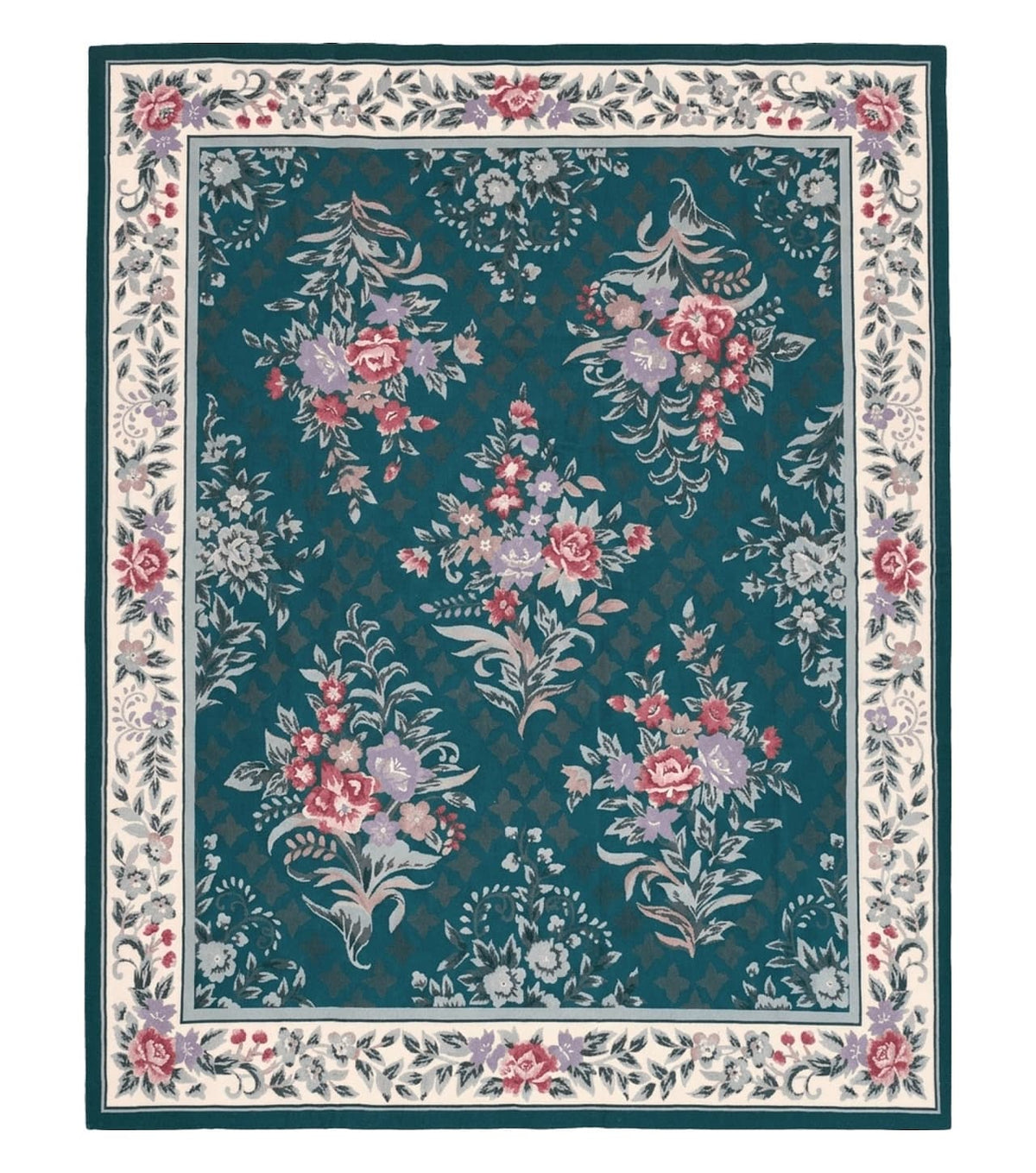 Chinese Needlepoint Rug 8x10, Vintage Green Area Rug, Hand-Woven Flatweave Floral European Design Carpet Wool Handmade 8x 10 Living Room Rug - Jewel Rugs