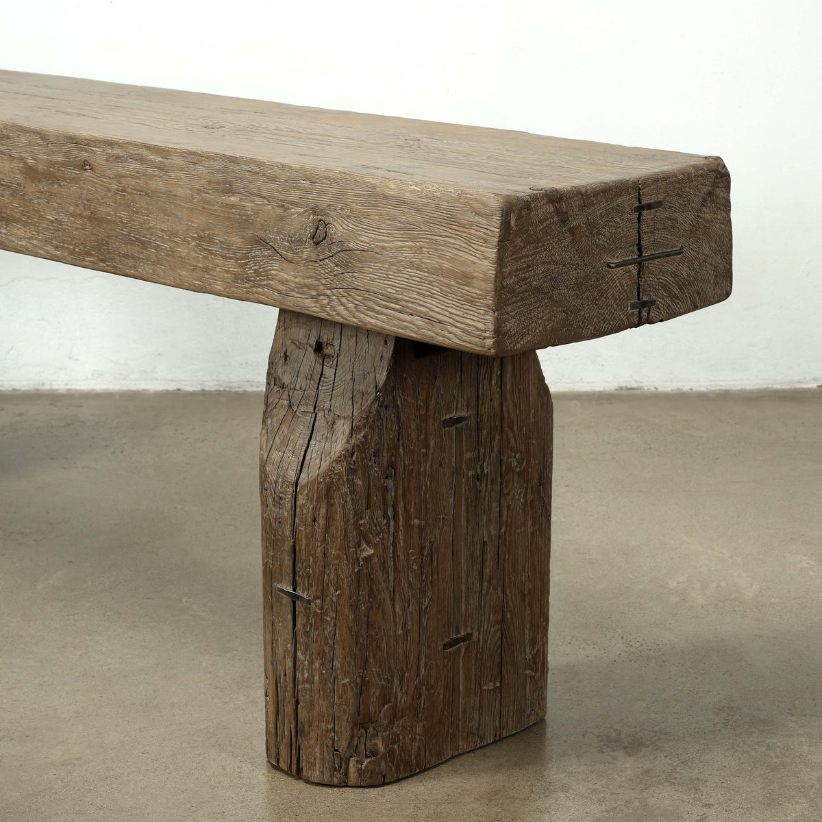 101 Inches Long Heritage Timber Beam Console, Weathered natural brown with soft grey undertones