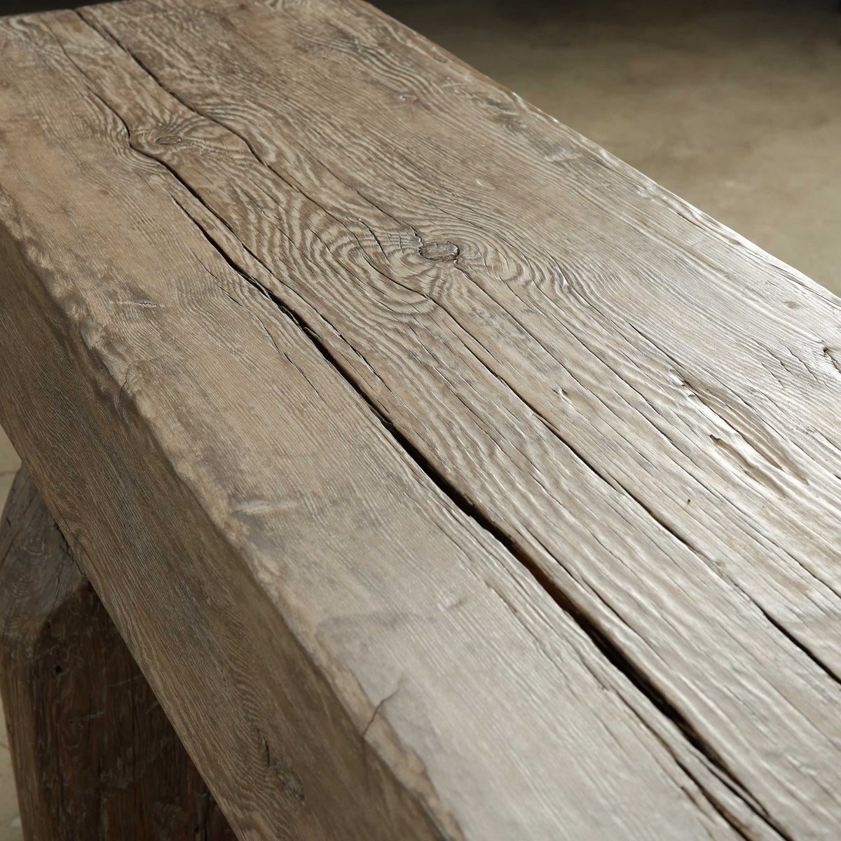 101 Inches Long Heritage Timber Beam Console, Weathered natural brown with soft grey undertones