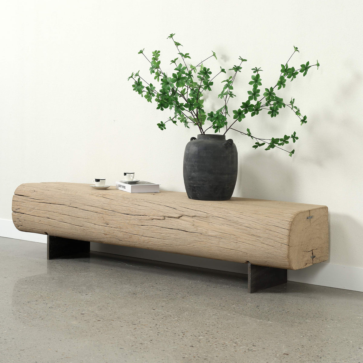 Approx 72-78 Inches Long 14-16 Inches Deep Vintage Timber Block Bench with Metal Stand