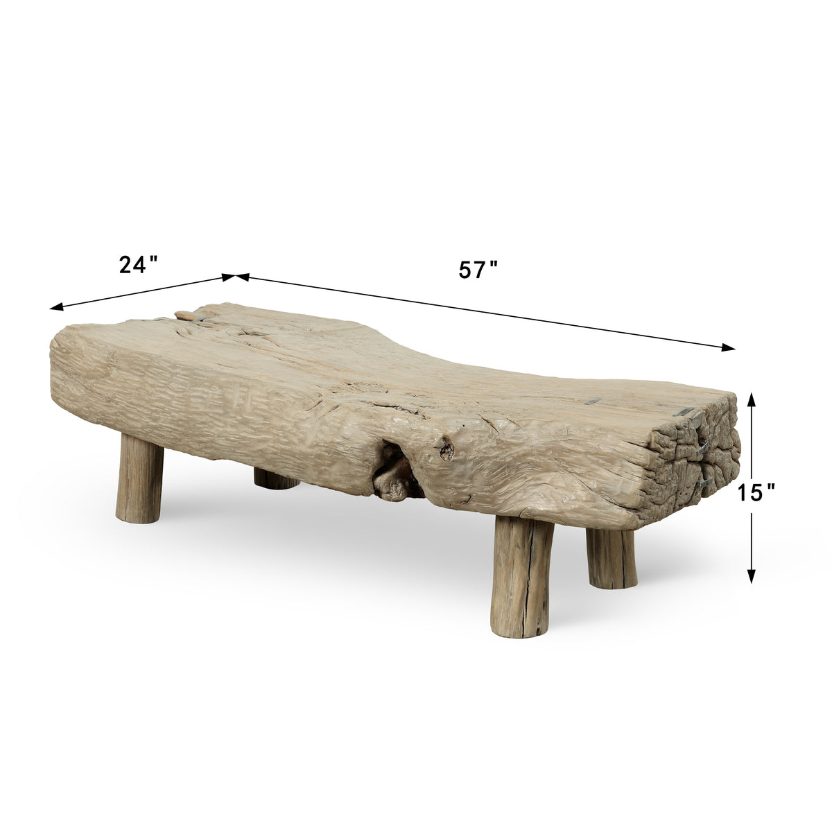 Vintage Live-Edge Slab Coffee Table 57" Wide and 24" Deep Weathered Natural