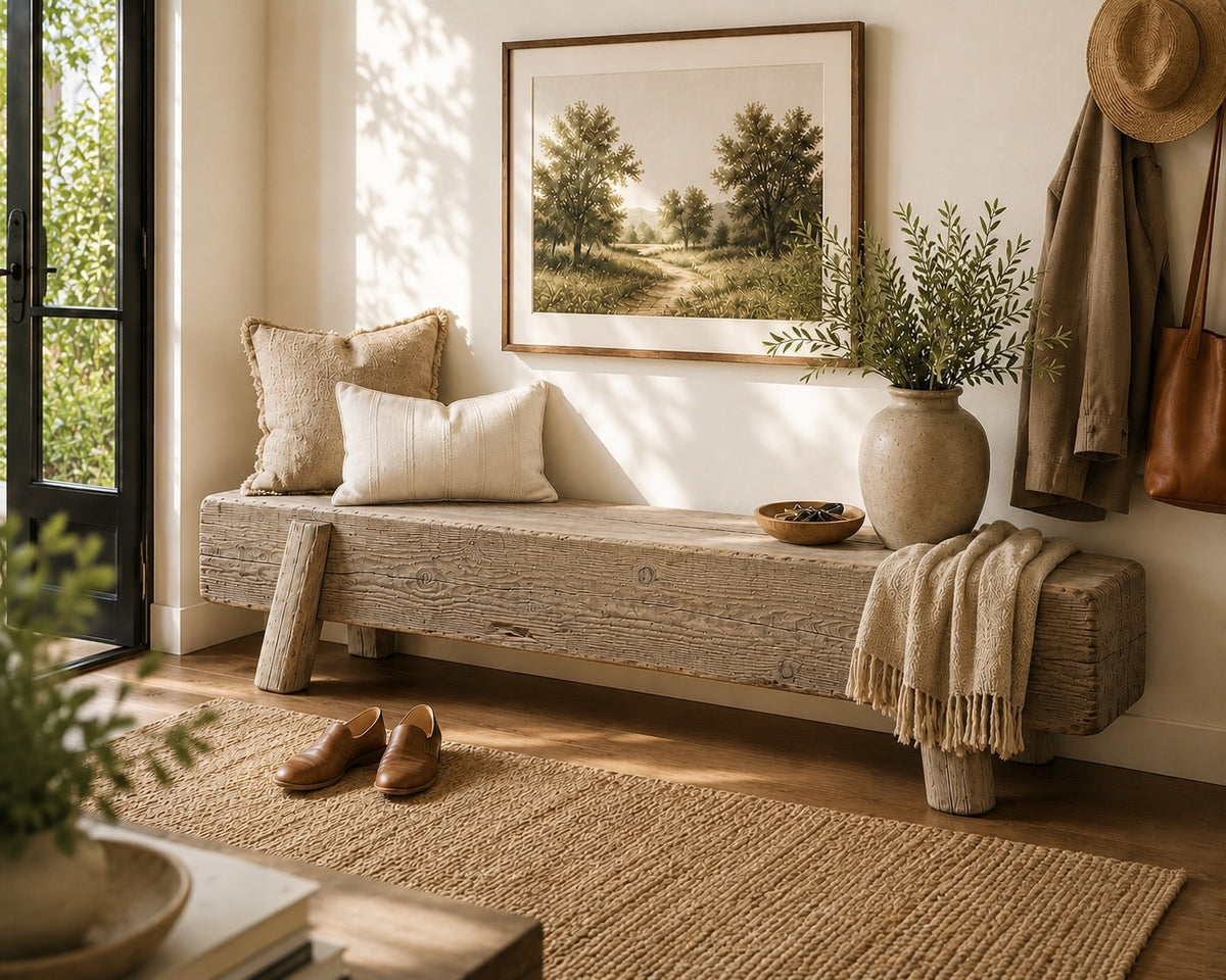 Approx 76-80 Inches Wide Vintage House Beam Bench Weathered Natural