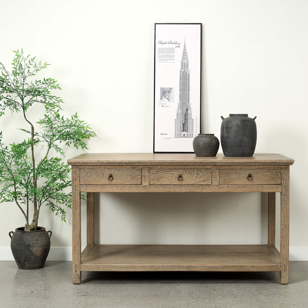 Approx. 65" Wide Vintage Counter Table with 6 Drawers Weathered Natural