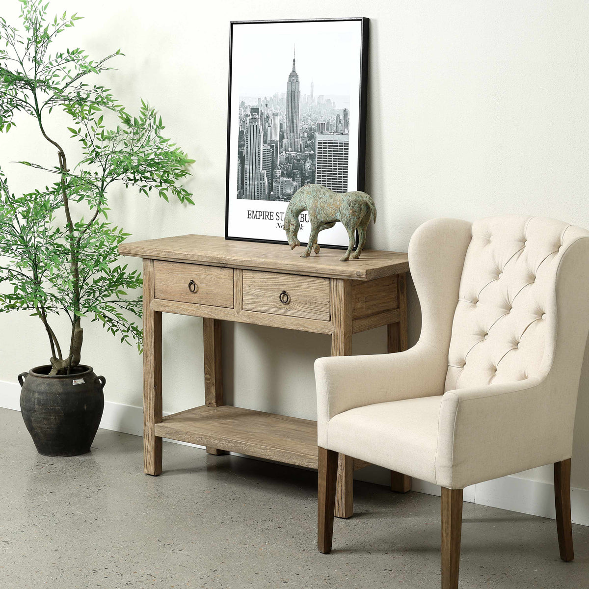 Approx 43" Wide Console with Two Drawers Weathered Natural