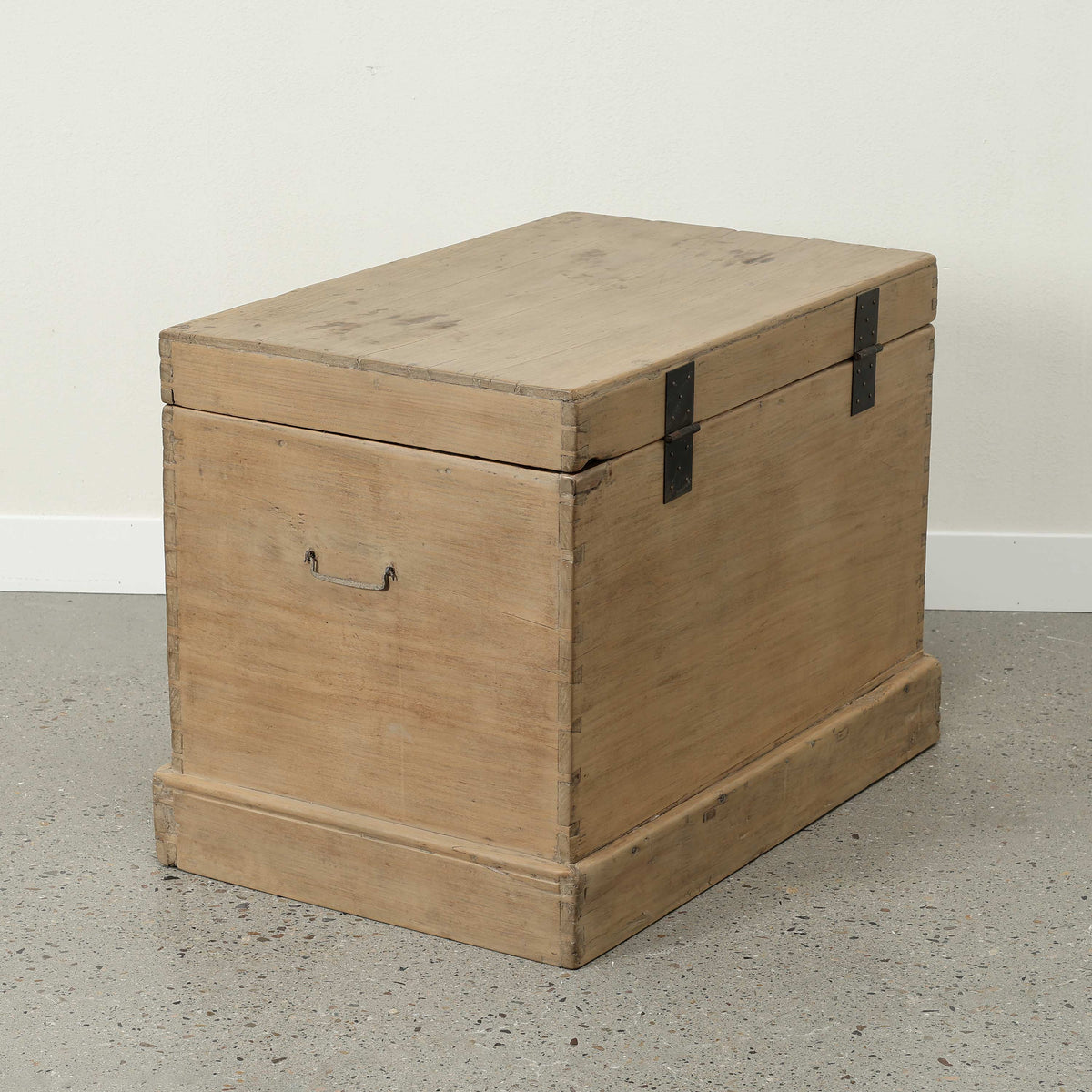 Approx 35" Wide Antique Storage Trunk with Hand-Carved Motifs Weathered Natural