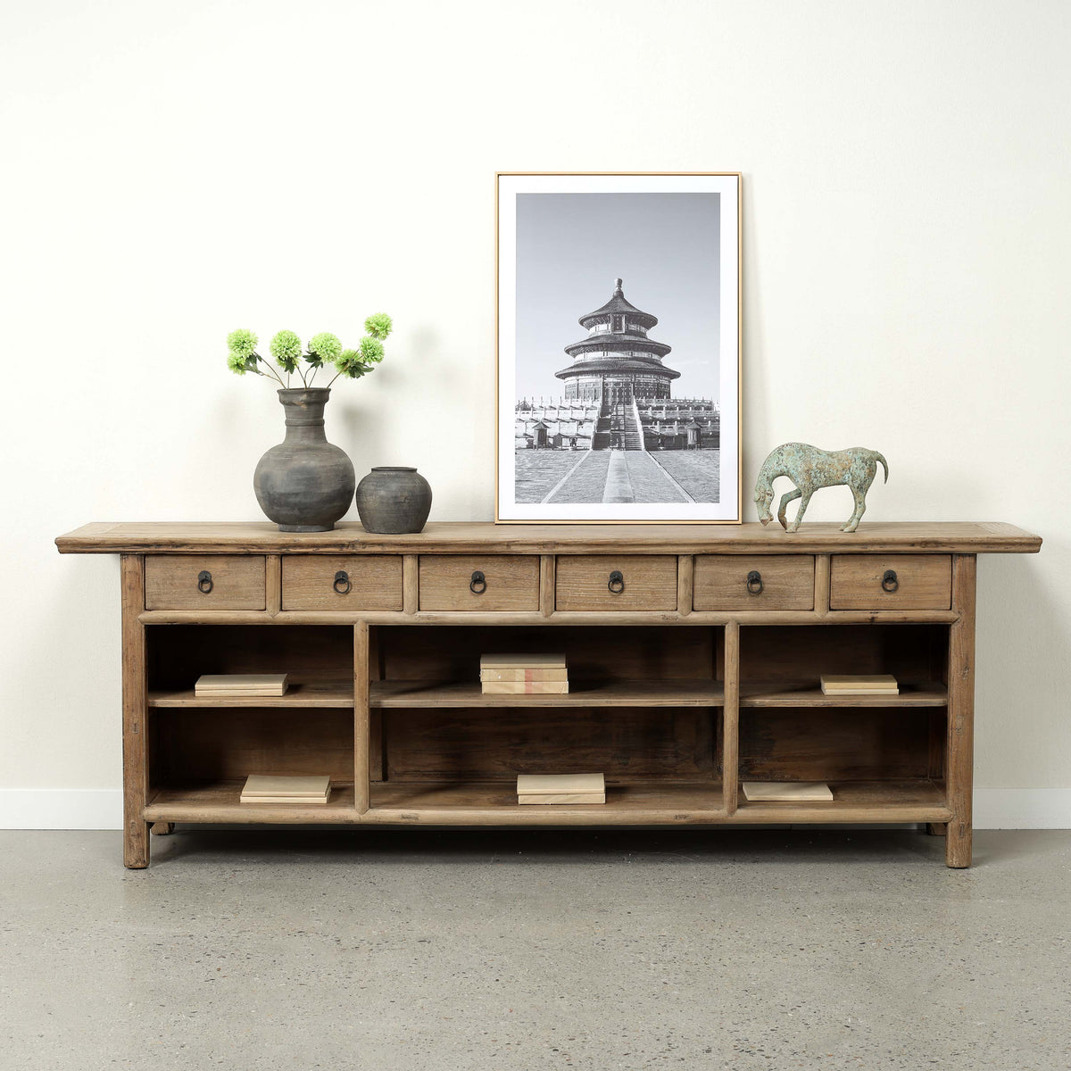 Approx. 104" Wide Vintage Sideboard with 6 Drawers, Weathered Natural