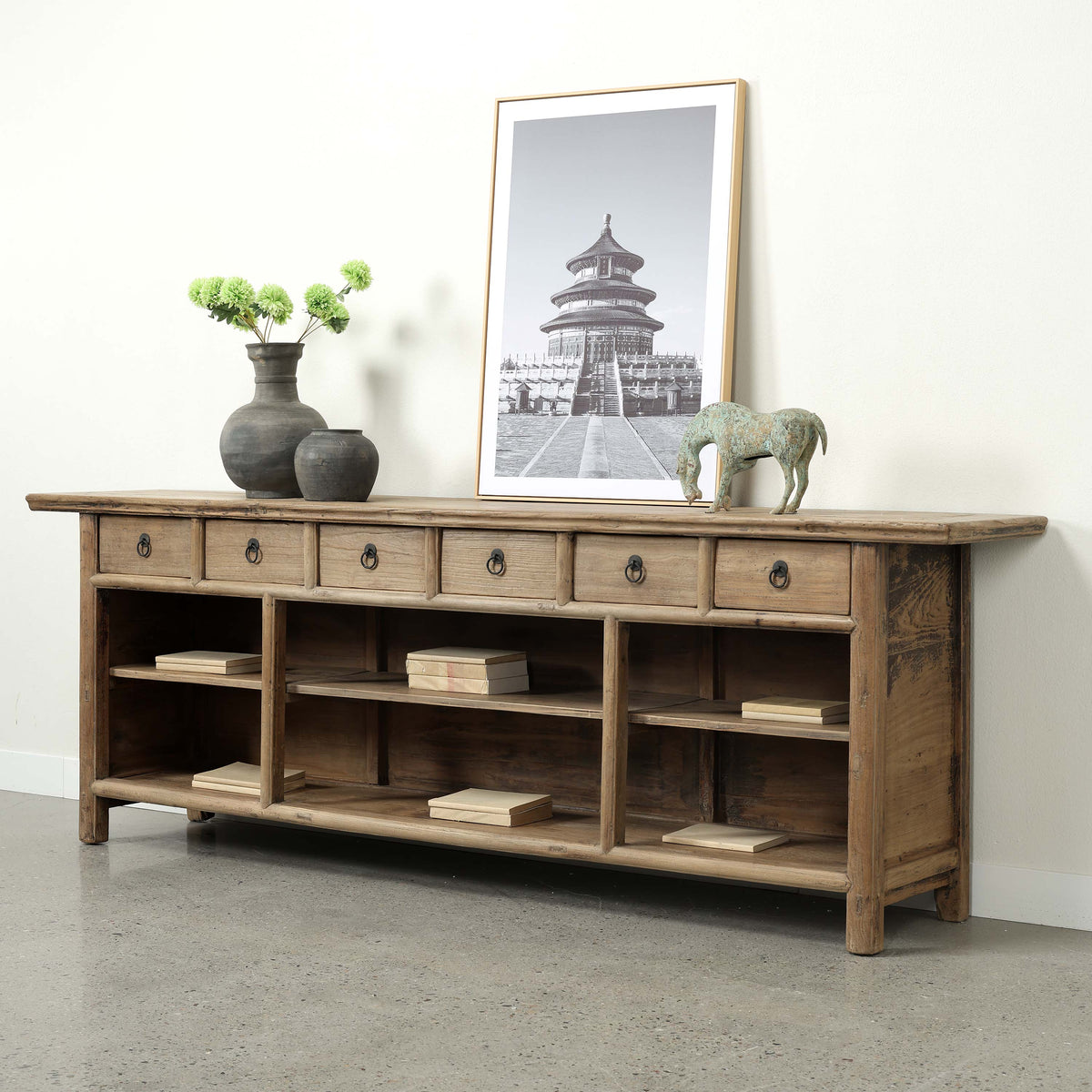 Approx. 104" Wide Vintage Sideboard with 6 Drawers, Weathered Natural