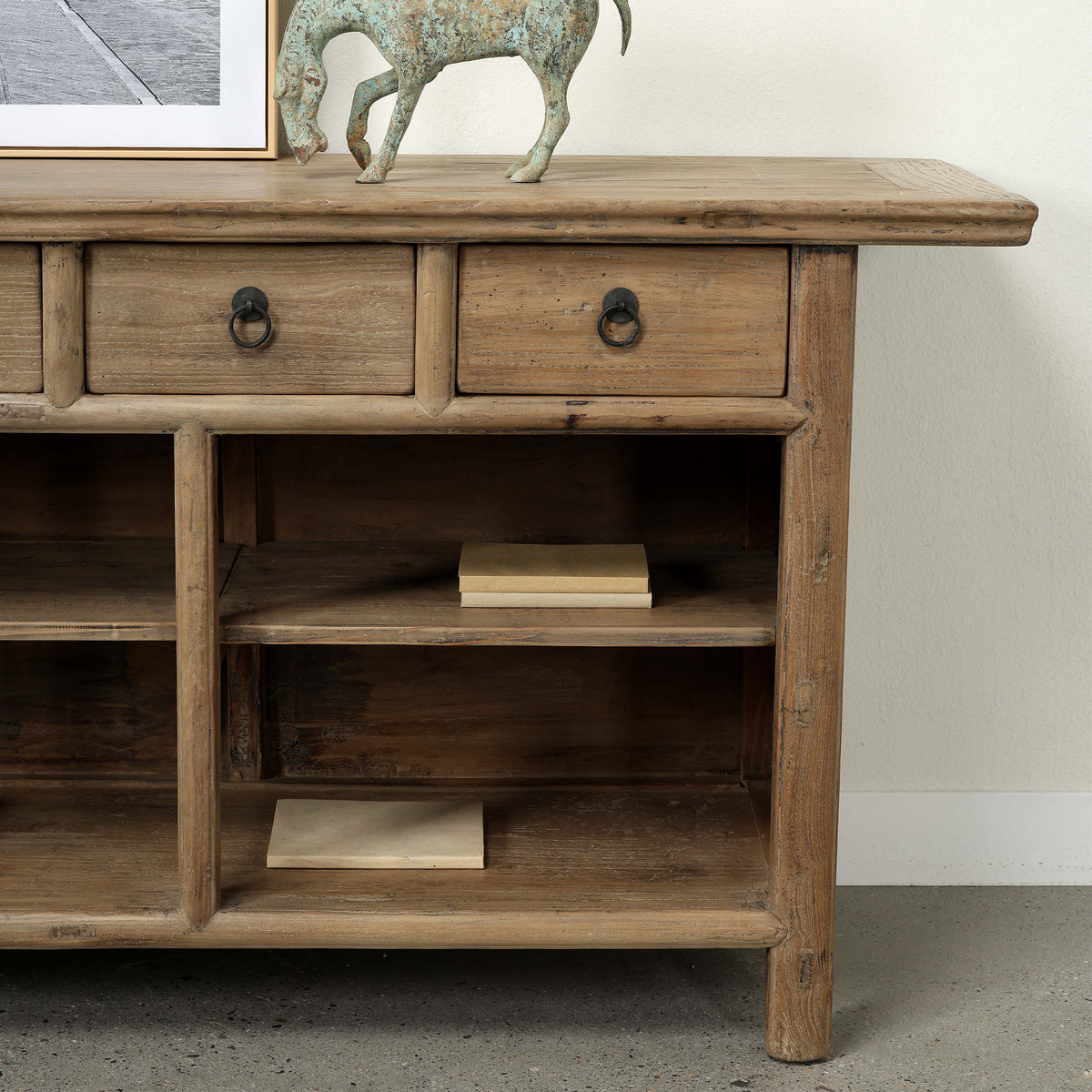 Approx. 104" Wide Vintage Sideboard with 6 Drawers, Weathered Natural
