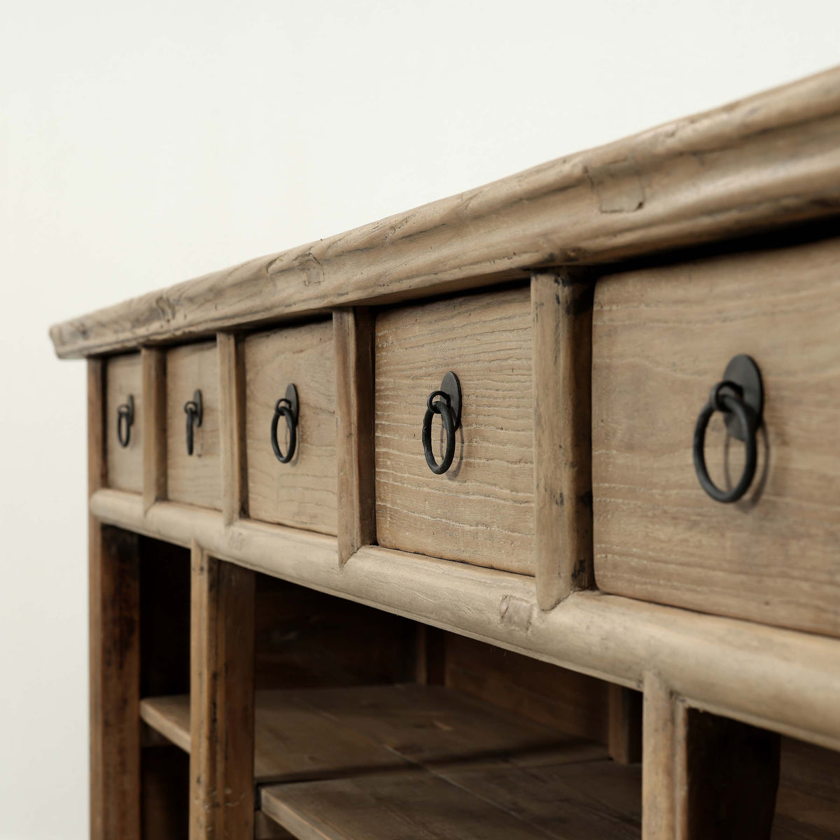 Approx. 104" Wide Vintage Sideboard with 6 Drawers, Weathered Natural