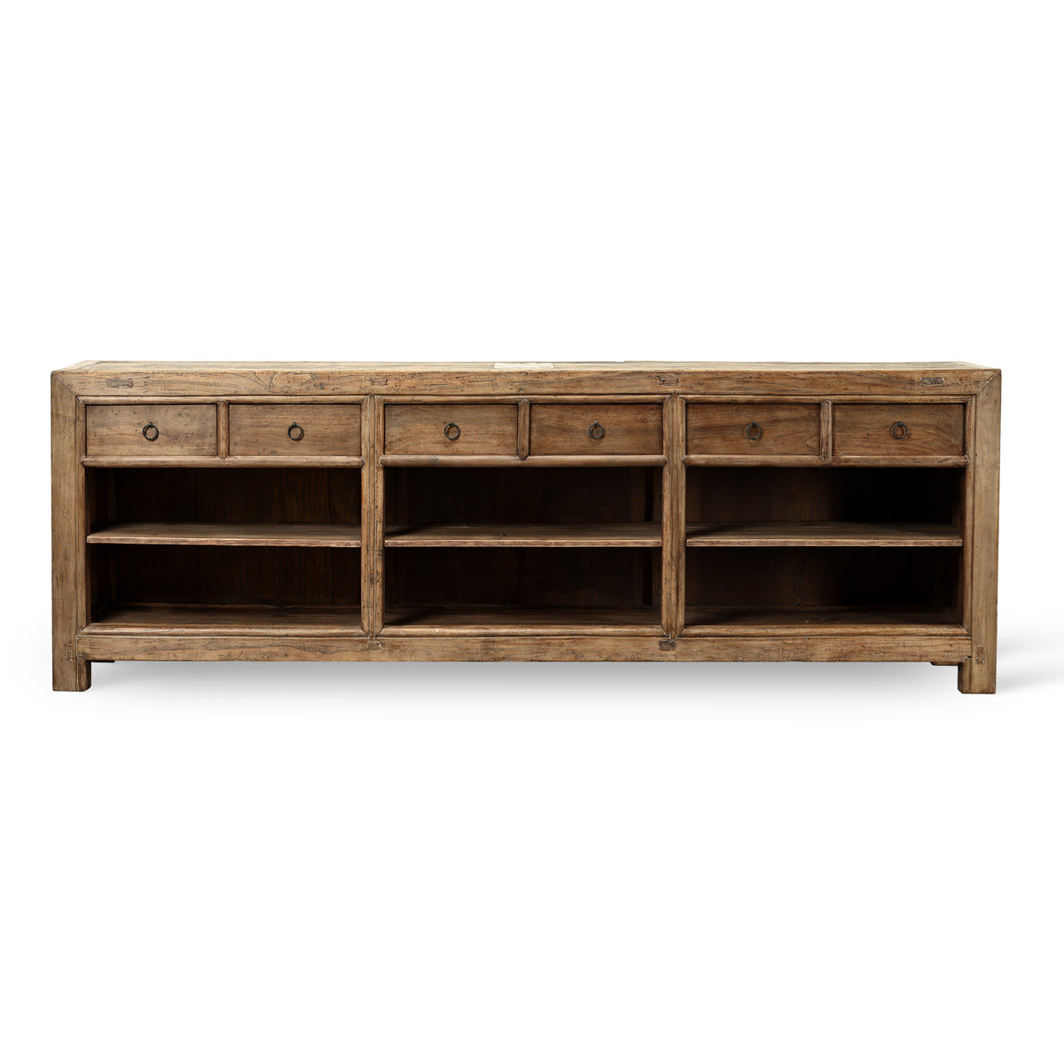 Approx. 107" Wide Vintage Countertable with 6 Drawers, Walnut Wood Weathered Natural