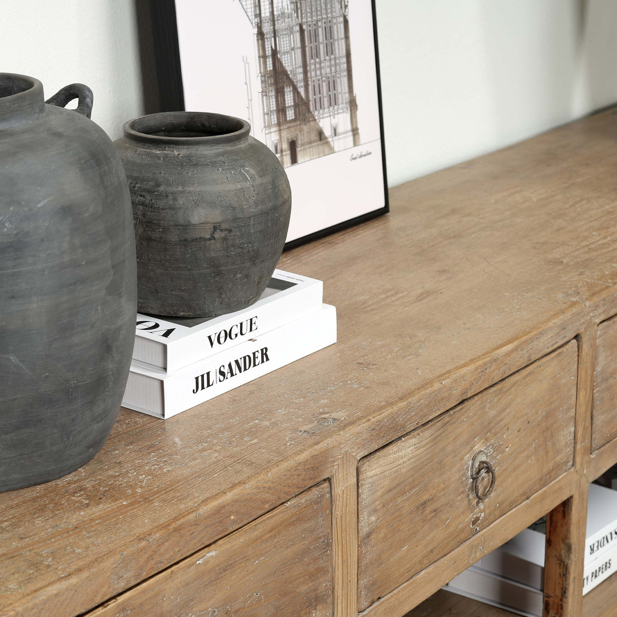 Approx. 120" Wide Vintage Sideboard with 7 Drawers, Weathered Natural