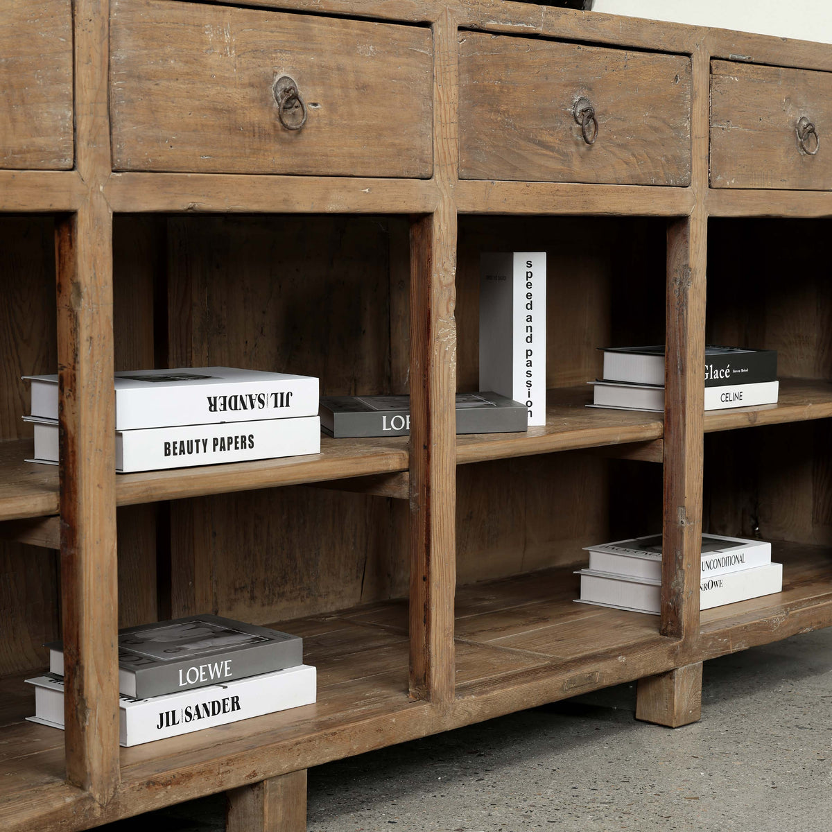 Approx. 120" Wide Vintage Sideboard with 7 Drawers, Weathered Natural