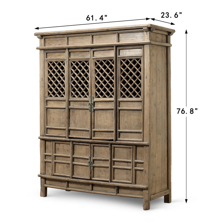 Approx 77" High Vintage Lattice Door Cabinet Weathered Natural image 3