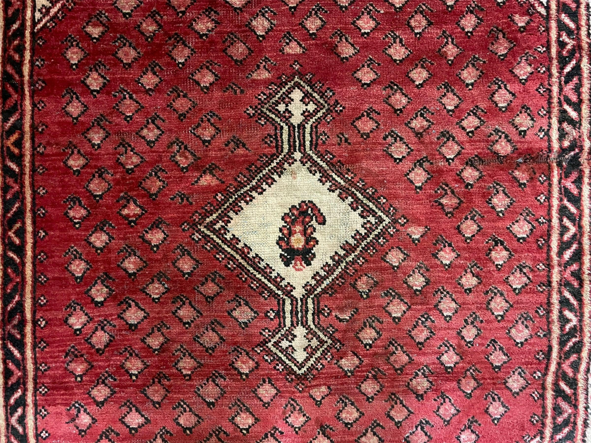 4 X 6.5 Antique Handmade Wool Rug Paisley Boteh Design Tribal Rug Red Ivory - Jewel Rugs, view 10