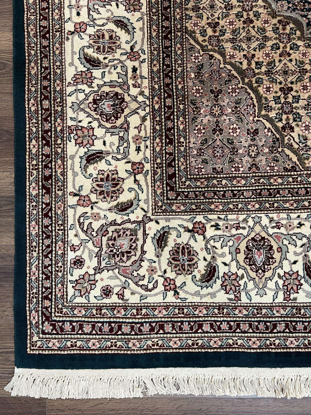 Sino Persian Rug 9x12, Dark Green and Ivory, Medallion, Mahi Herati, Elegant Oriental Carpet, Wool Hand Knotted Traditional Room Sized Rug - Jewel Rugs, view 8