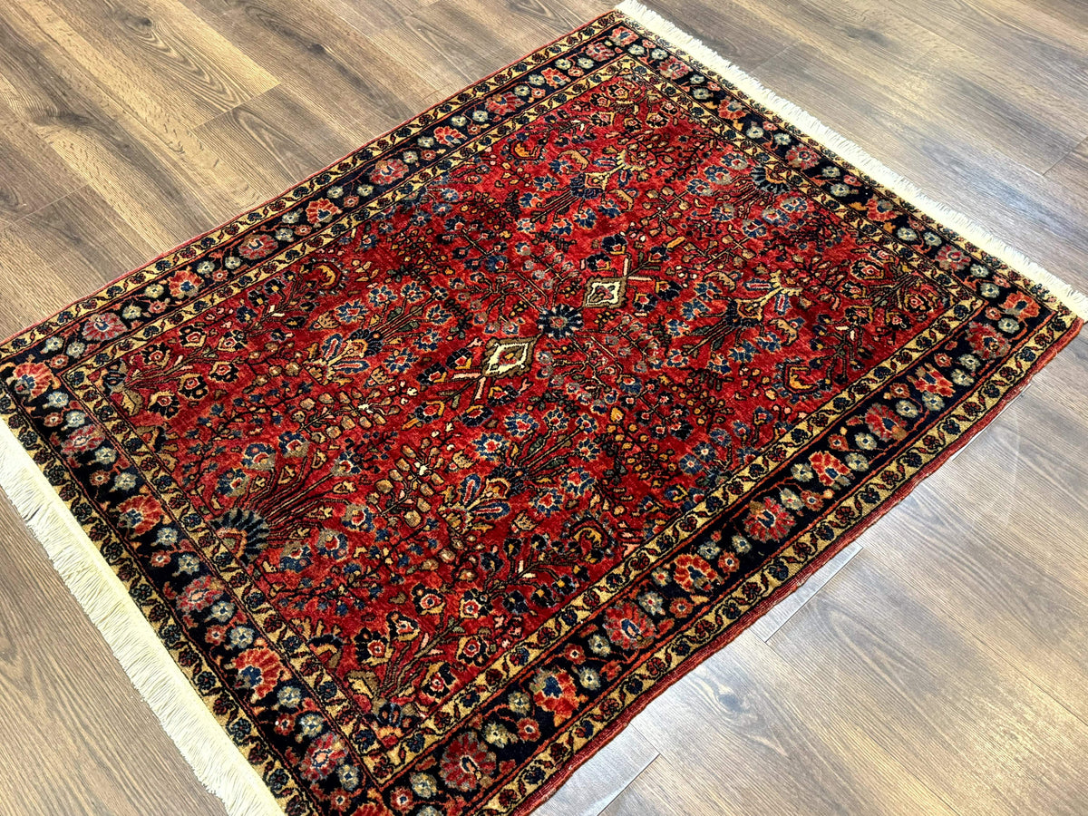 Antique Persian Sarouk Rug 3x4, Red, Floral, 1920s Wool Rug - Jewel Rugs, view 3