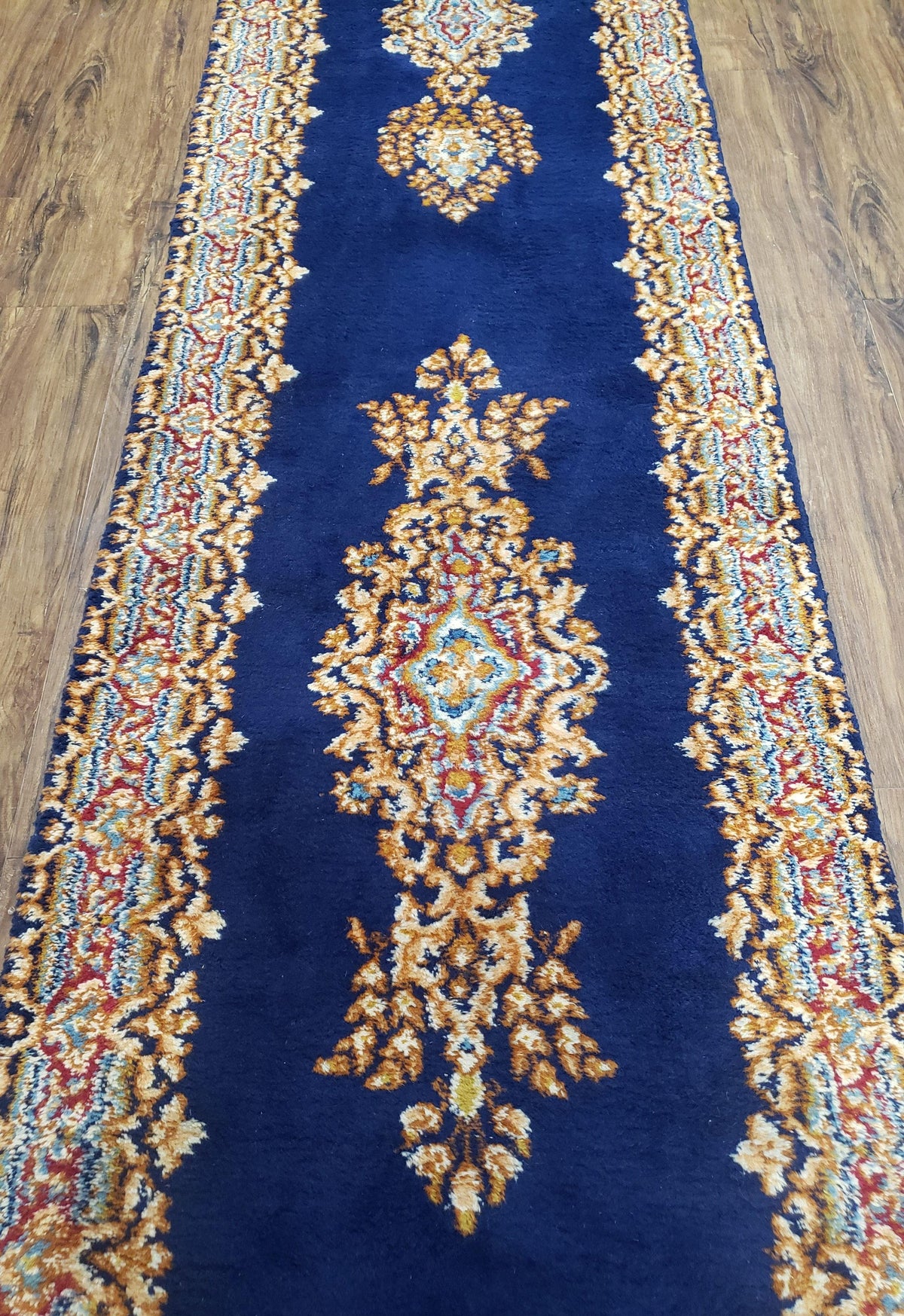 Semi Anique Dark Blue Persian Kerman Runner, 2'7" x 13'5" - Jewel Rugs, view 8