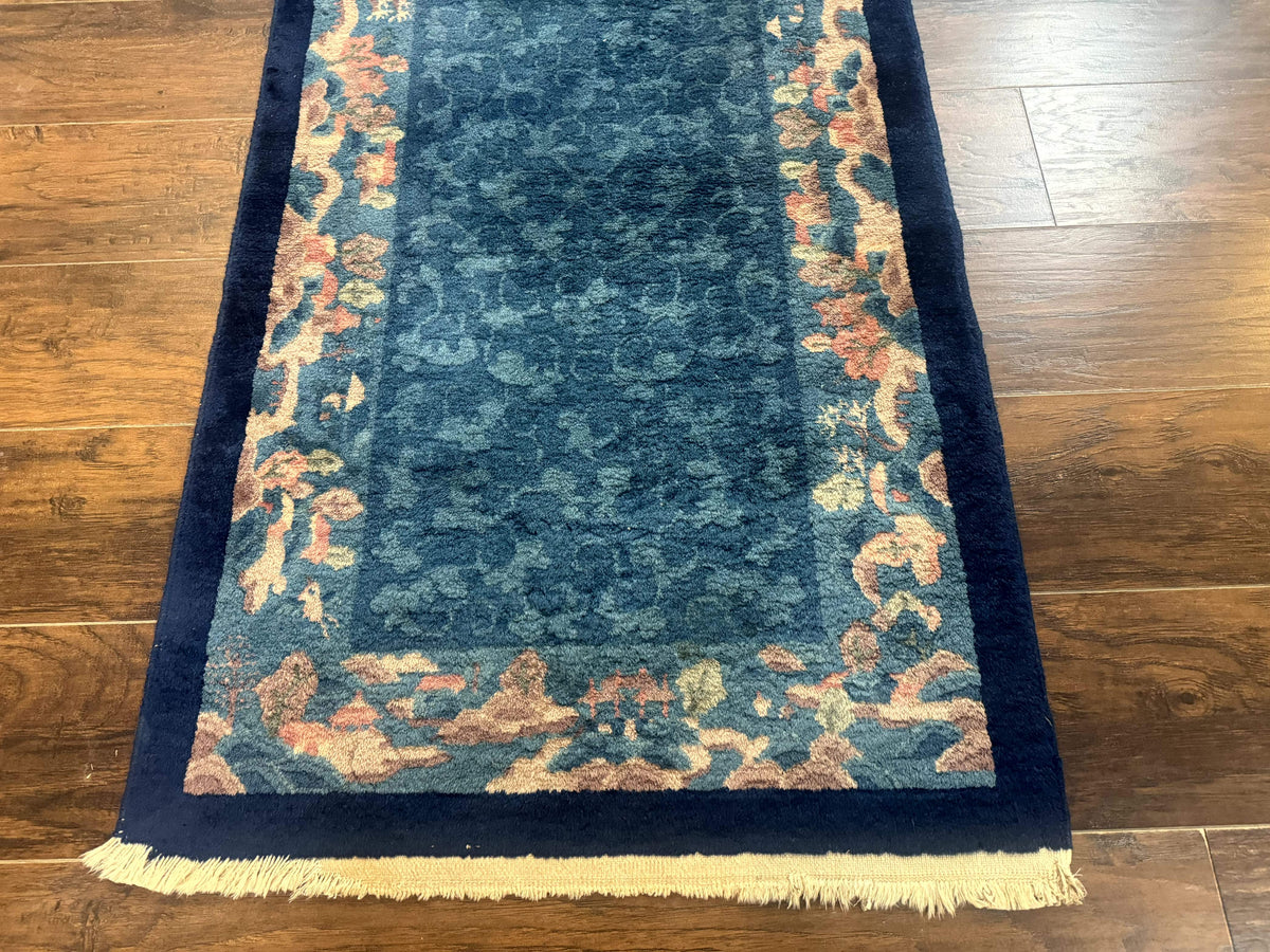 Blue Chinese Rug 2.6 x 4, Fete Rug, Peking Rug, Chinese Wool Rug, Art Deco Carpet - Jewel Rugs, view 5