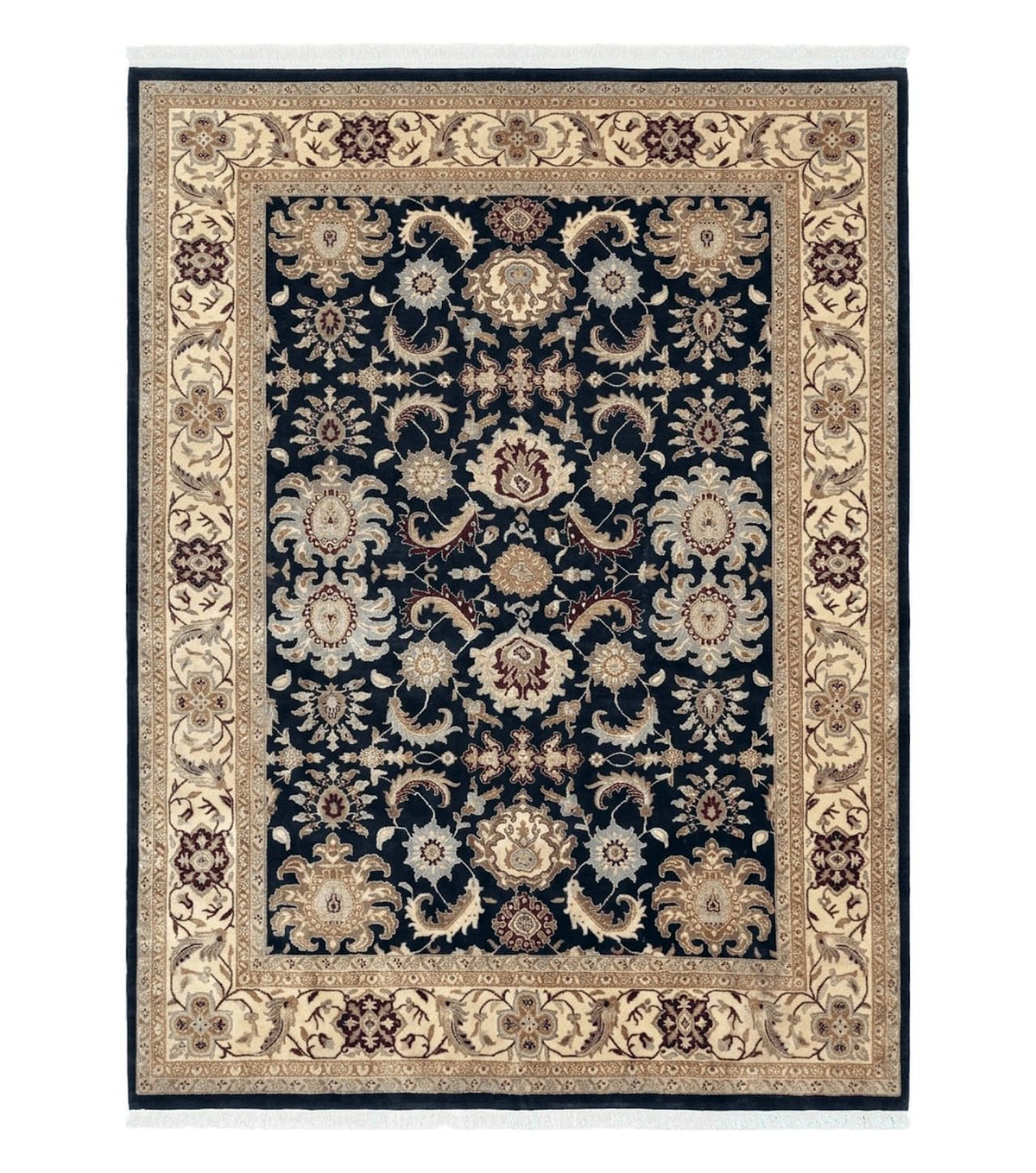 Indo Mahal Rug 8x12, Indian Sultanabad Handmade Area Rug, Vintage Hand-Knotted Wool Black Floral Traditional Oriental Dinning Room Rug - Jewel Rugs