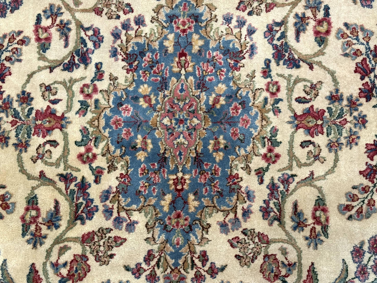 Palace Size Persian Kerman Rug 11x20 ft, Very Fine 340 KPSI, Vintage Oversized Wool Handmade Large Persian Carpet, Beige Light Blue Pink - Jewel Rugs, view 4