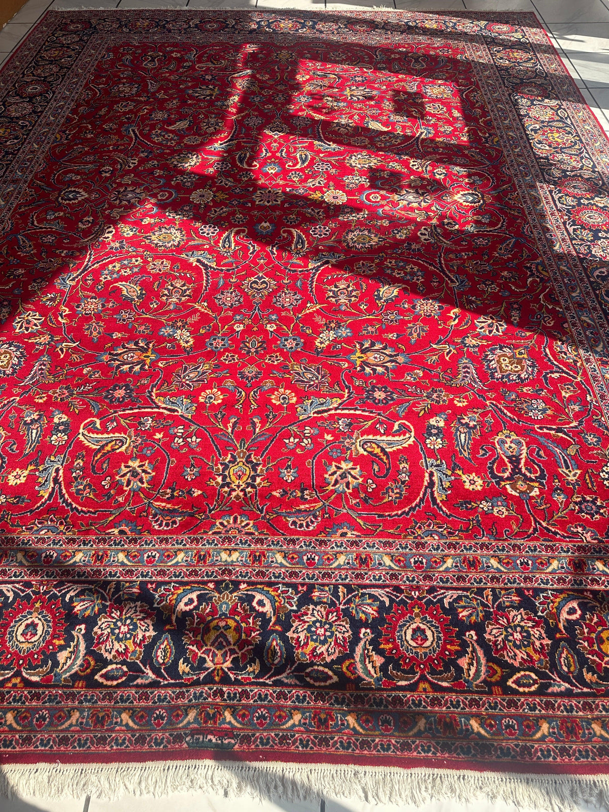 Persian Kashan Rug 10x14 | Red, Navy & Ivory | Hand-Knotted Wool - Rugistan, view 21