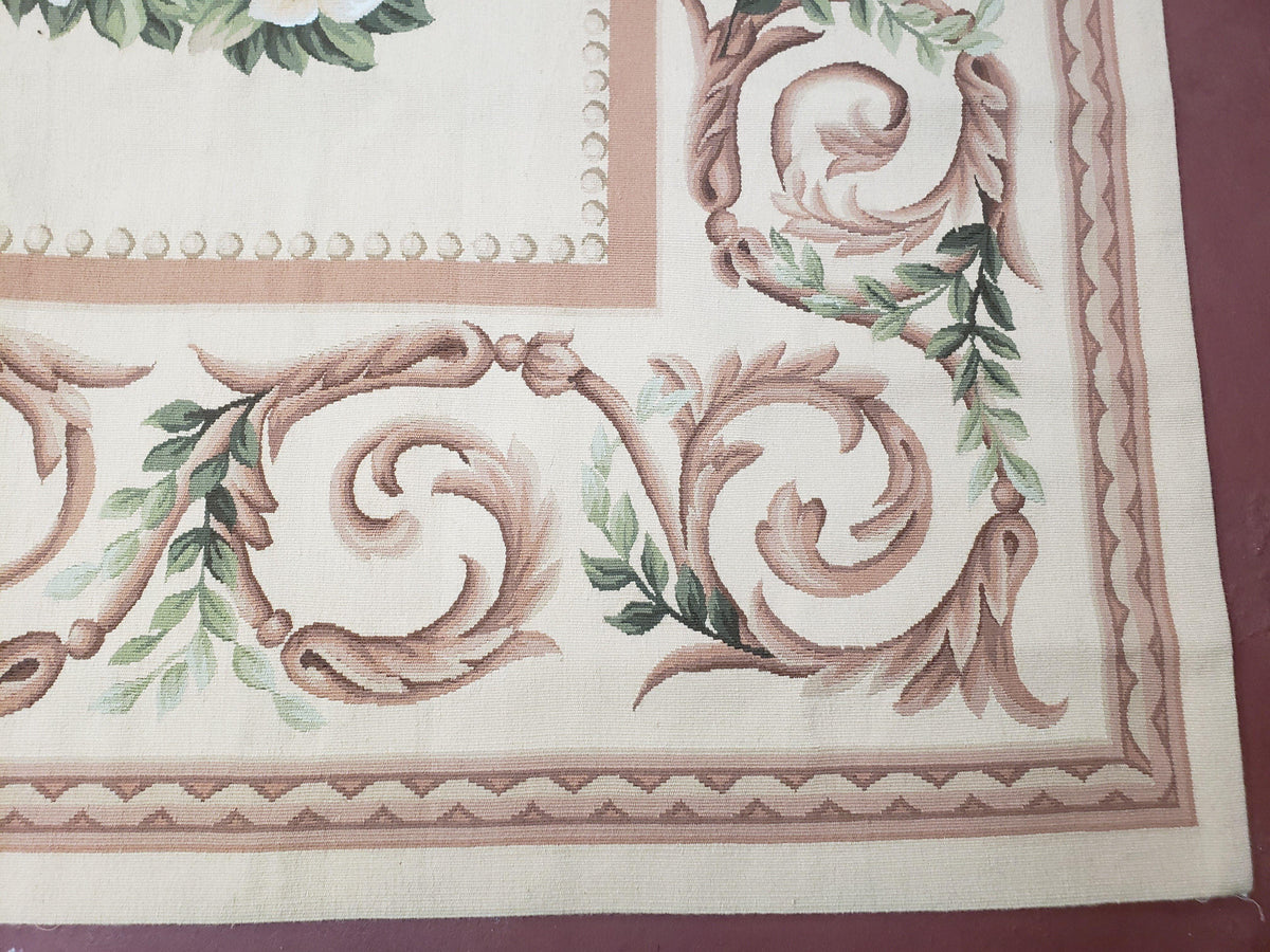 Elegant Aubusson Rug 10 x 14, Cream and Ivory Simple Aubusson Floral Carpet, Hand-Woven, European, New Aubusson Rug, Wool Area Rug, Violins - Jewel Rugs, view 10