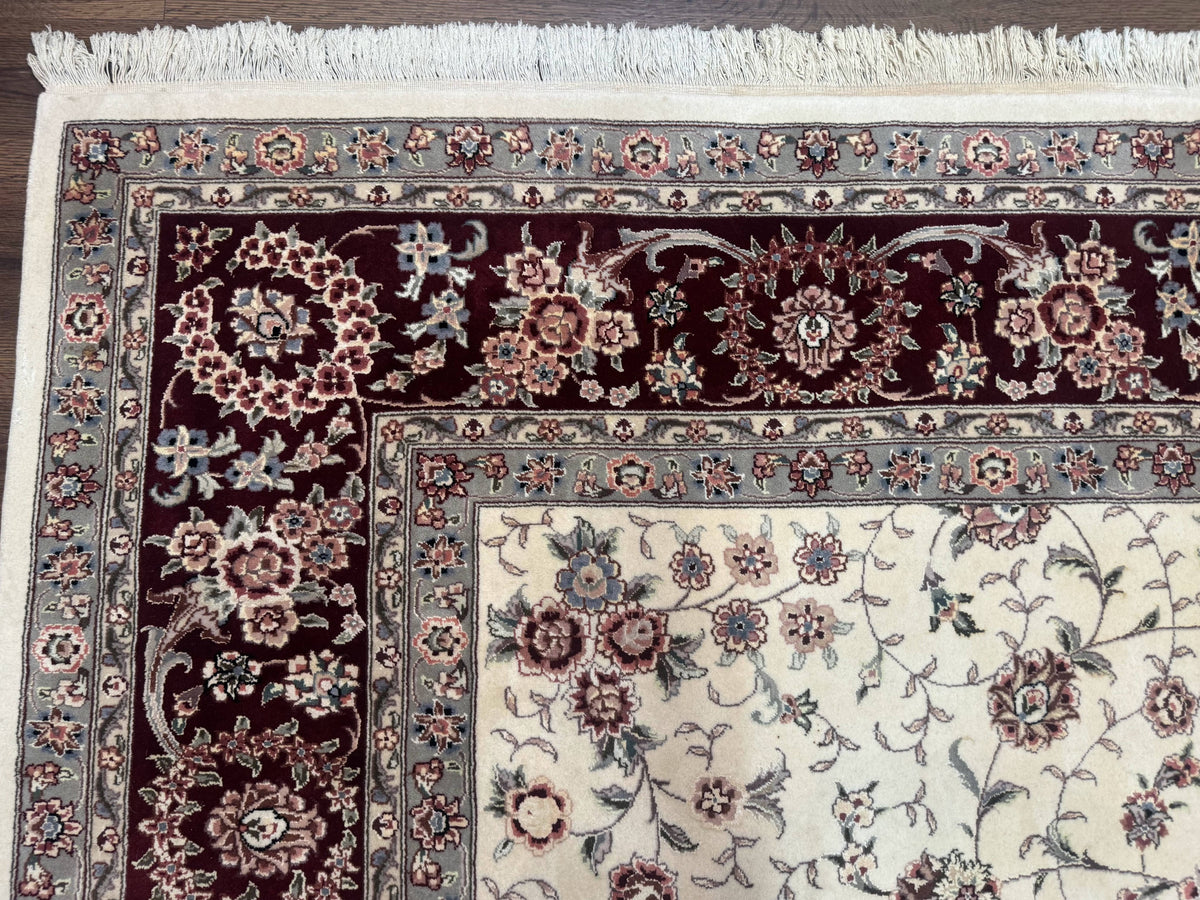 Sino Persian Rug 9x12, Floral Allover Design, 170 KPSI, Ivory and Dark Maroon - Jewel Rugs, view 6