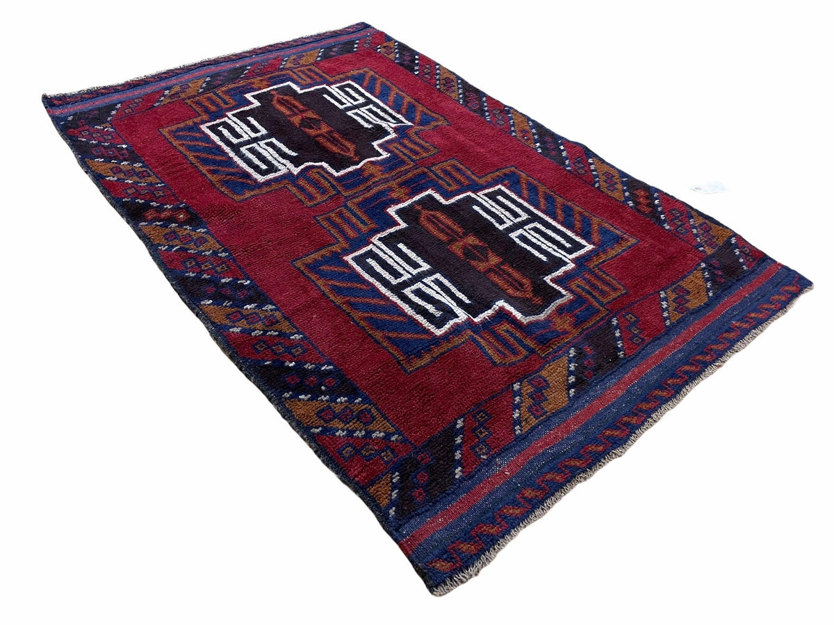3 X 5 Vintage Handmade Tribal Wool Rug Balouchi Rug Afghan Rug Red Beige Nice - Jewel Rugs, view 3