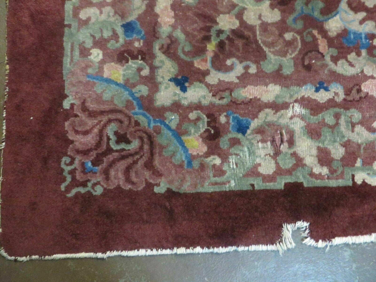 8' X 10' Vintage Handmade Chinese Art Deco Peking Nichols Wool Rug Flowers Nice - Jewel Rugs, view 9