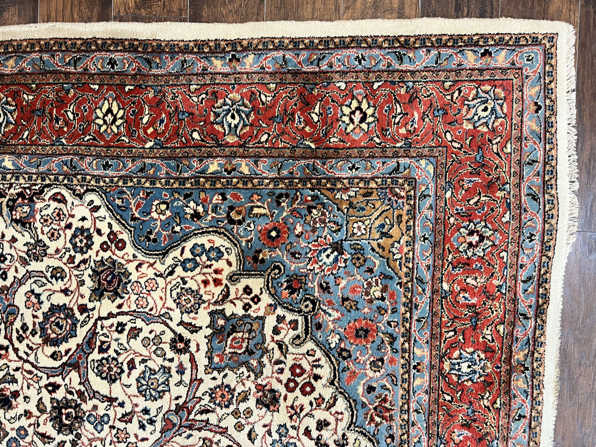 Persian Sarouk Rug 8x12, Wool Hand Knotted Antique Carpet, Floral Medallion, Cream Red, Traditional Oriental Rug - Jewel Rugs, view 7